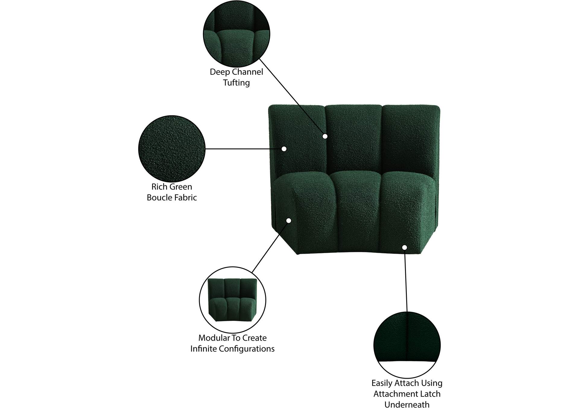 Infinity Green Boucle Fabric Modular Chair