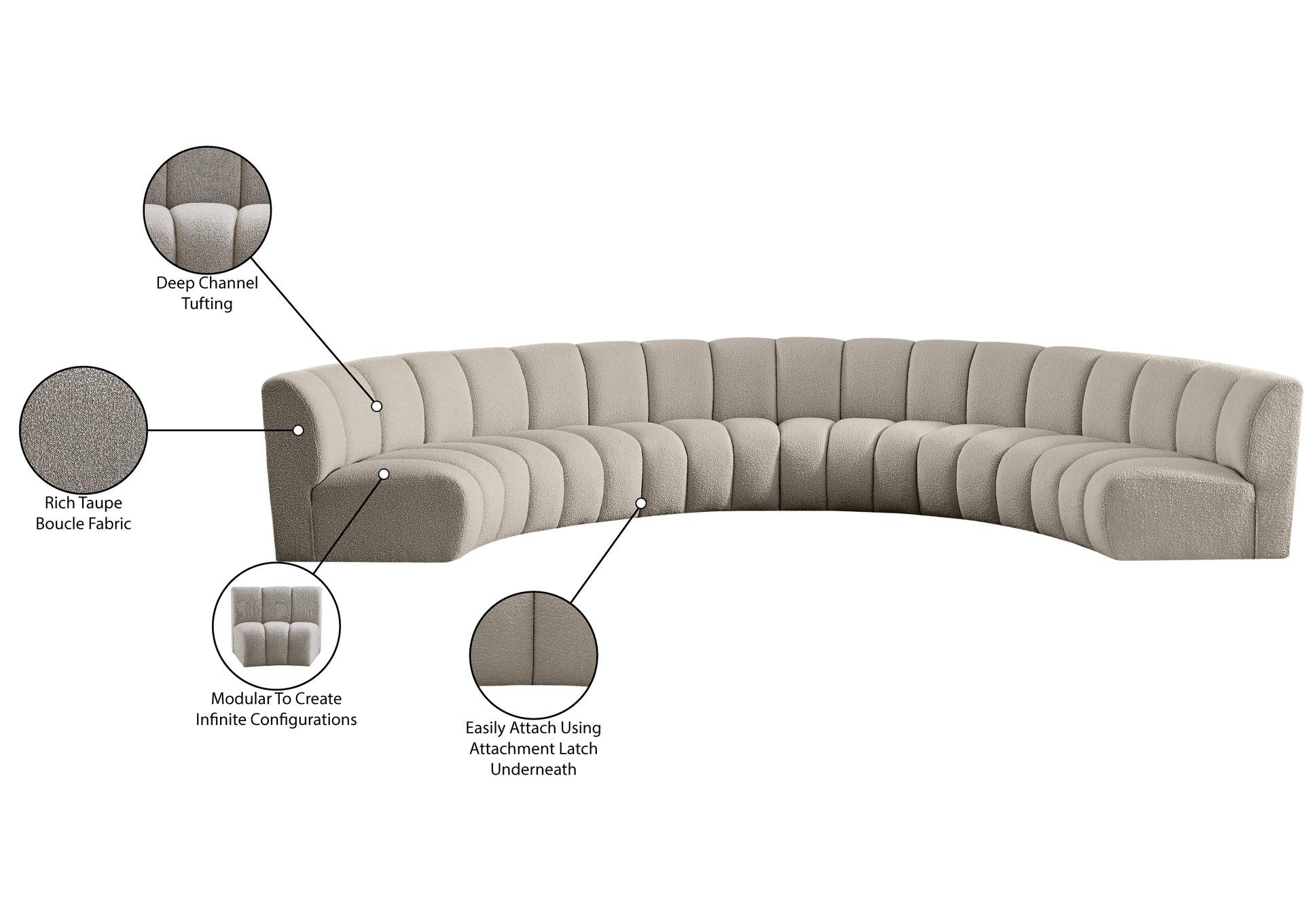 Infinity Brown Boucle Fabric 6 Piece . Modular Sectional