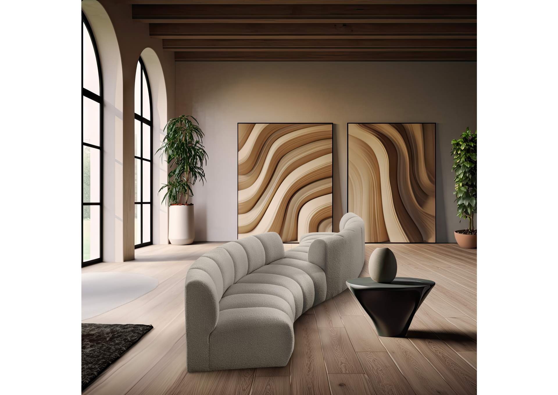 Infinity Brown Boucle Fabric 4 Piece Modular Sectional