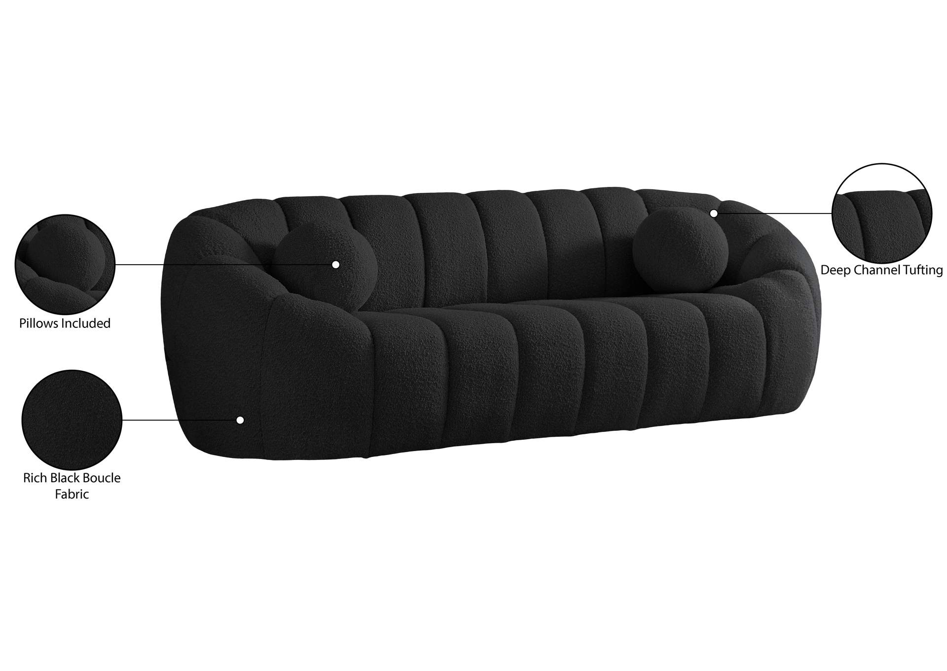 Elijah Black Boucle Fabric Sofa