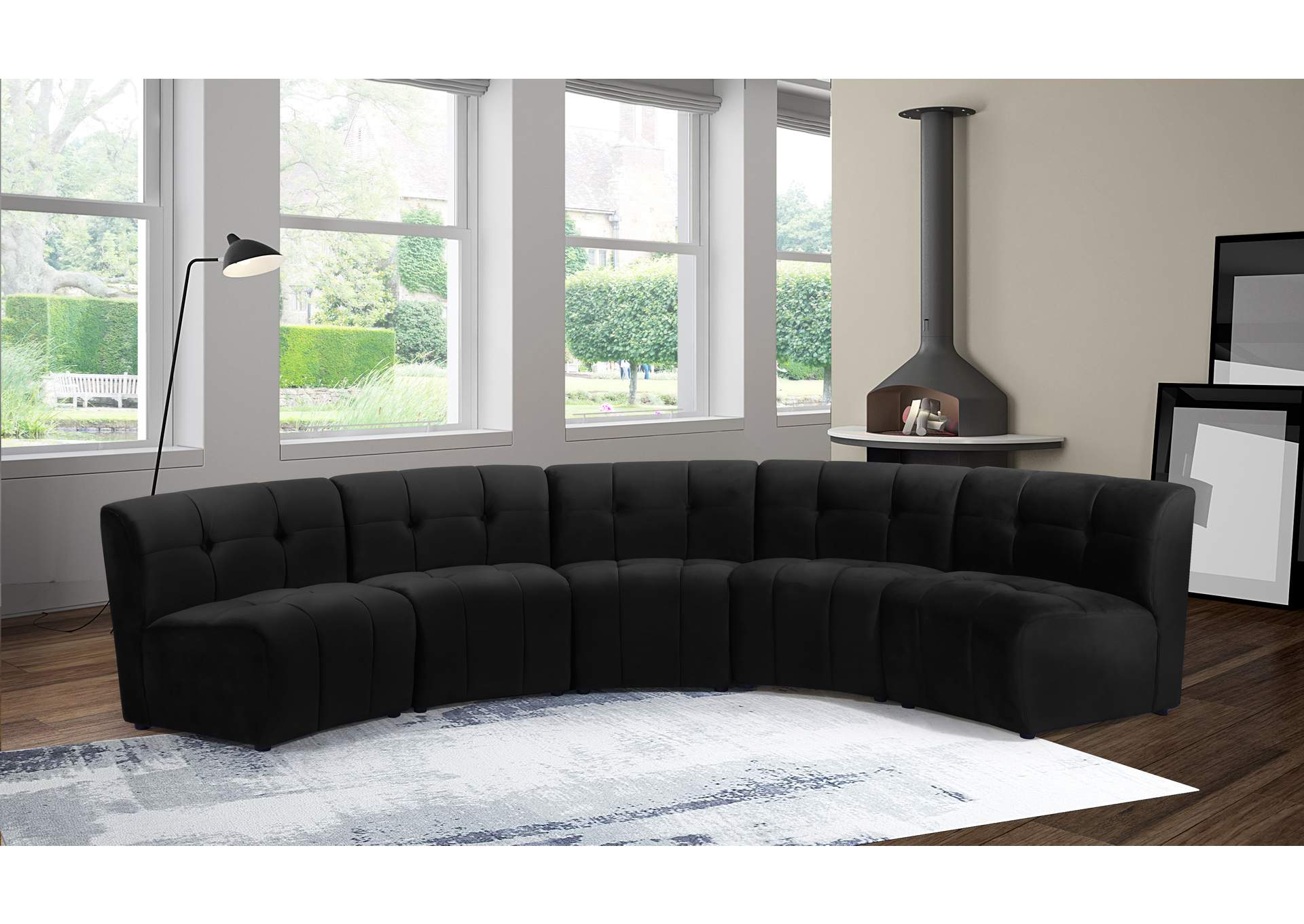 Limitless Black Velvet 5 Piece Modular Sectional