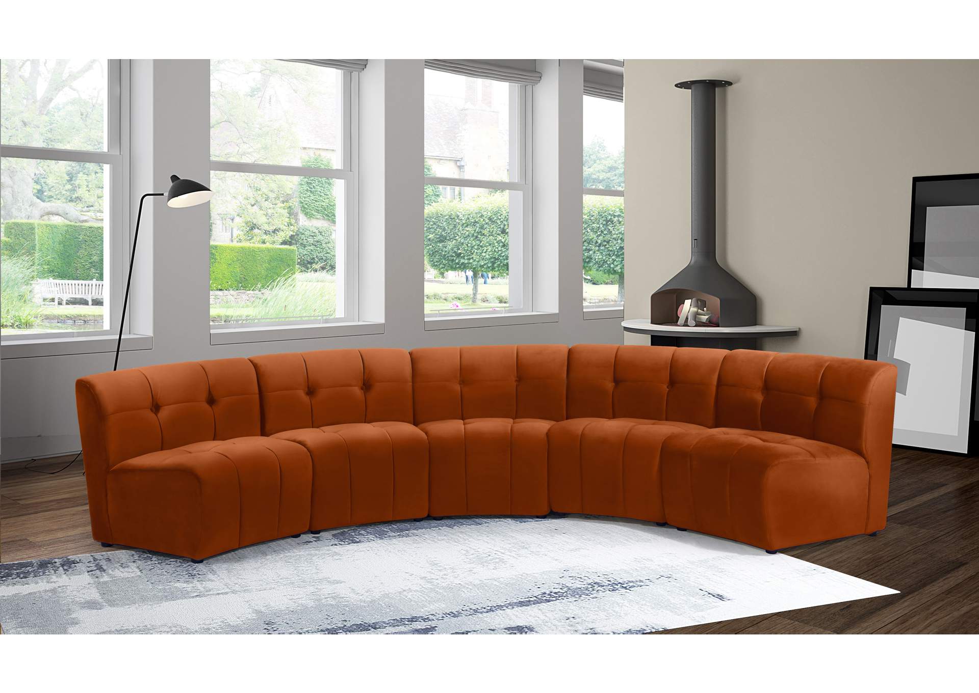 Limitless Cognac Velvet 5 Piece Modular Sectional