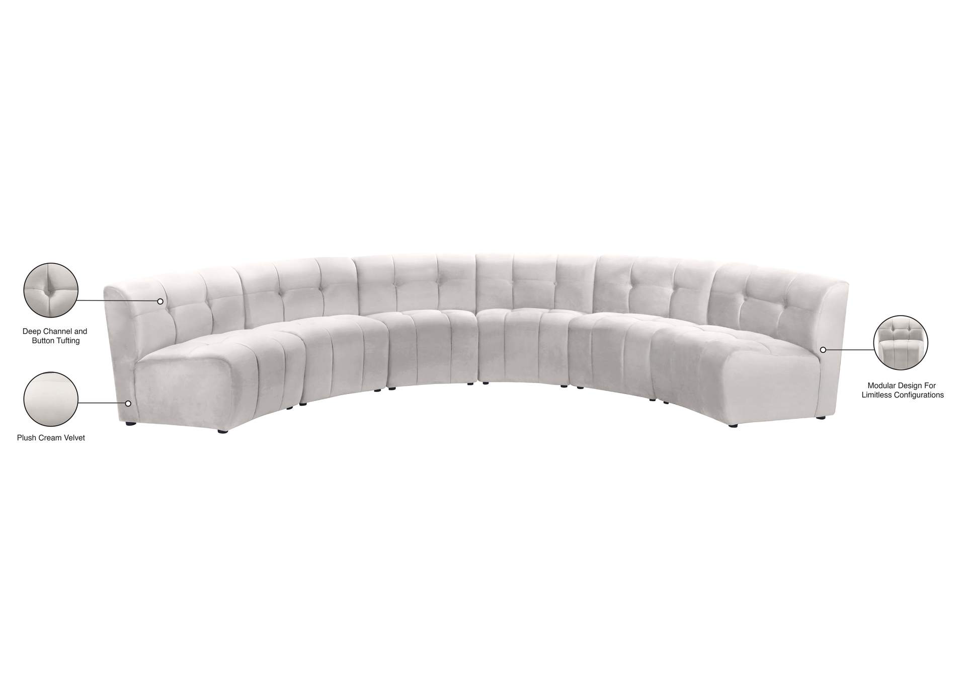 Limitless Cream Velvet 6 Piece . Modular Sectional image 15