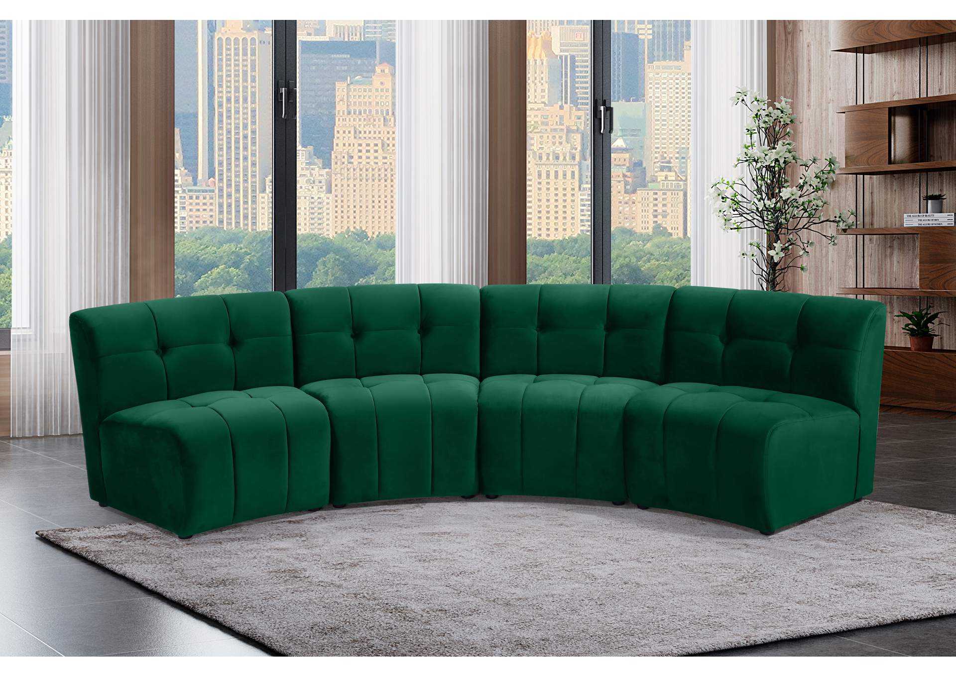 Limitless Green Velvet 4 Piece Modular Sectional