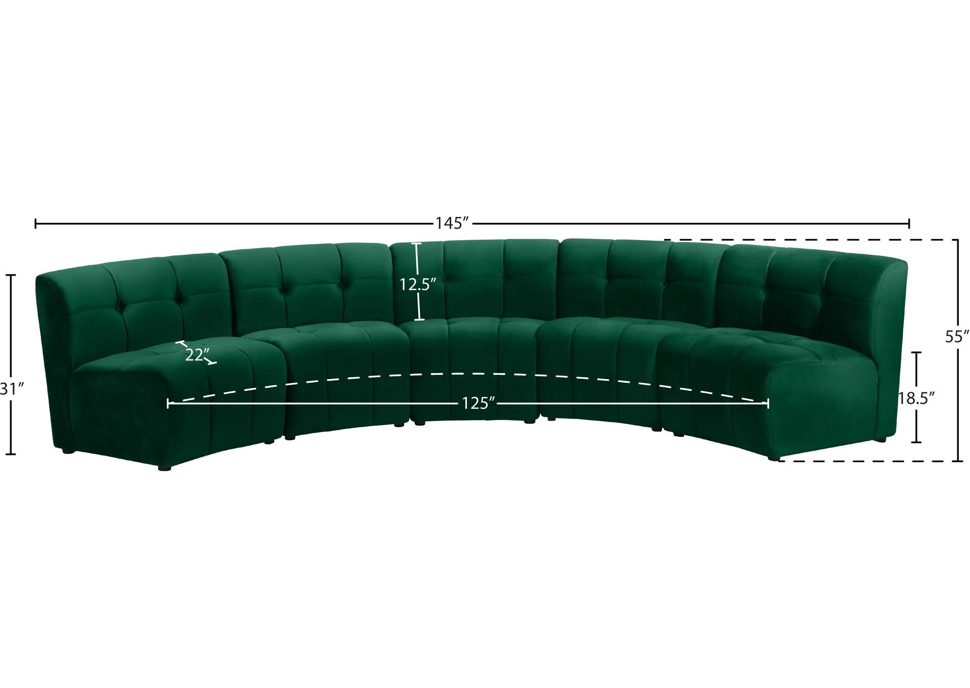 Limitless Green Velvet 5 Piece Modular Sectional image 14