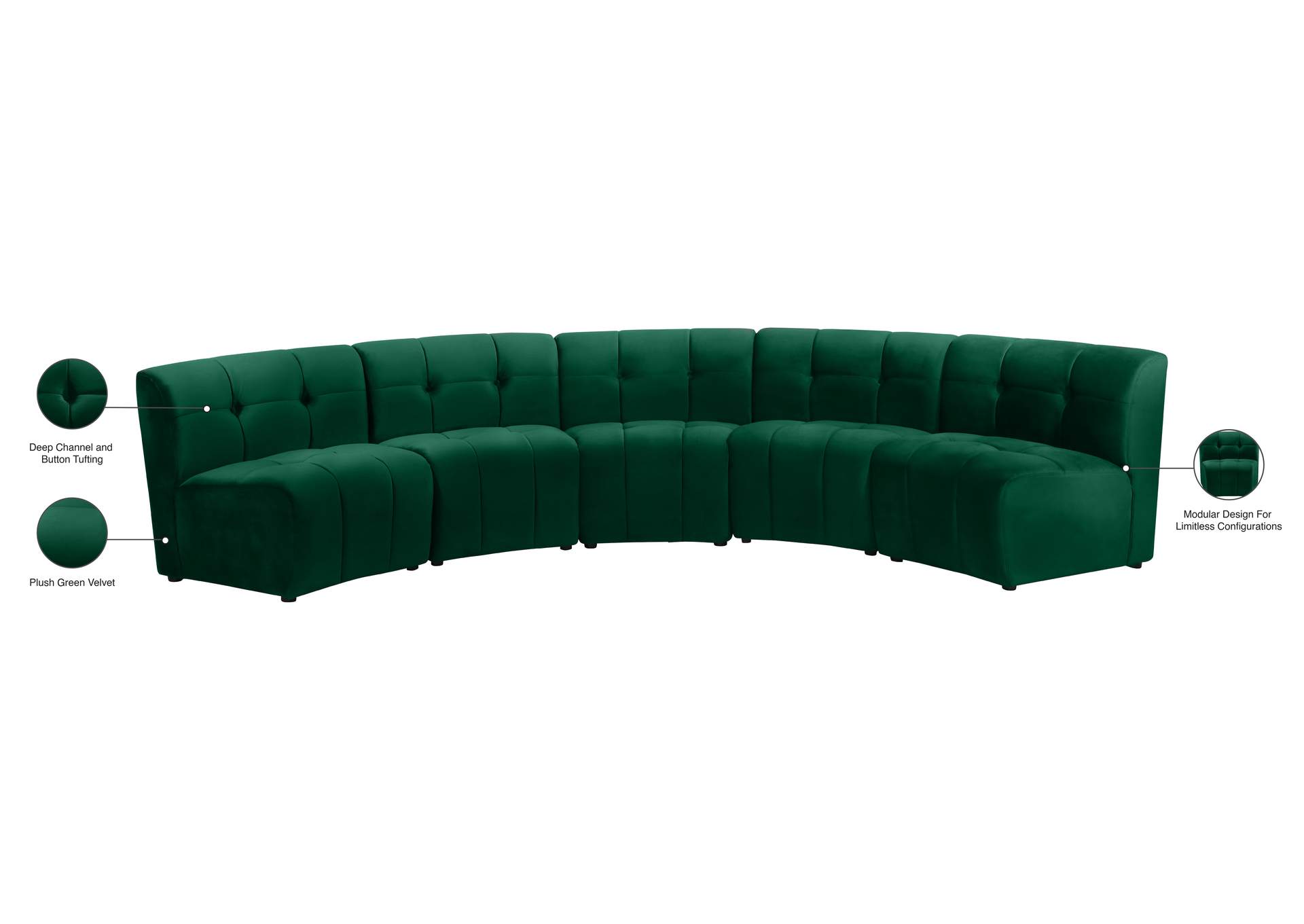 Limitless Green Velvet 5 Piece Modular Sectional image 15