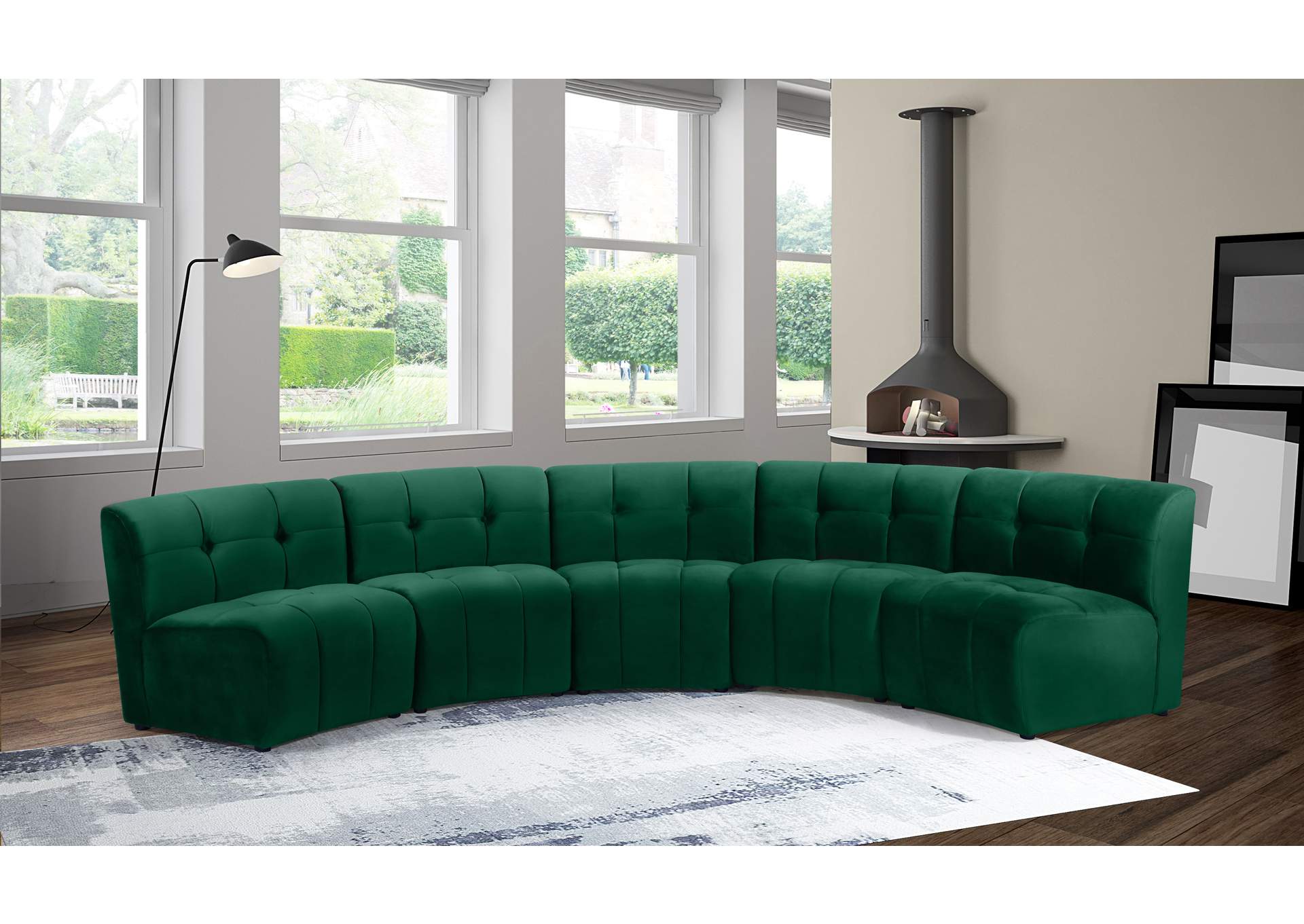 Limitless Green Velvet 5 Piece Modular Sectional image 3