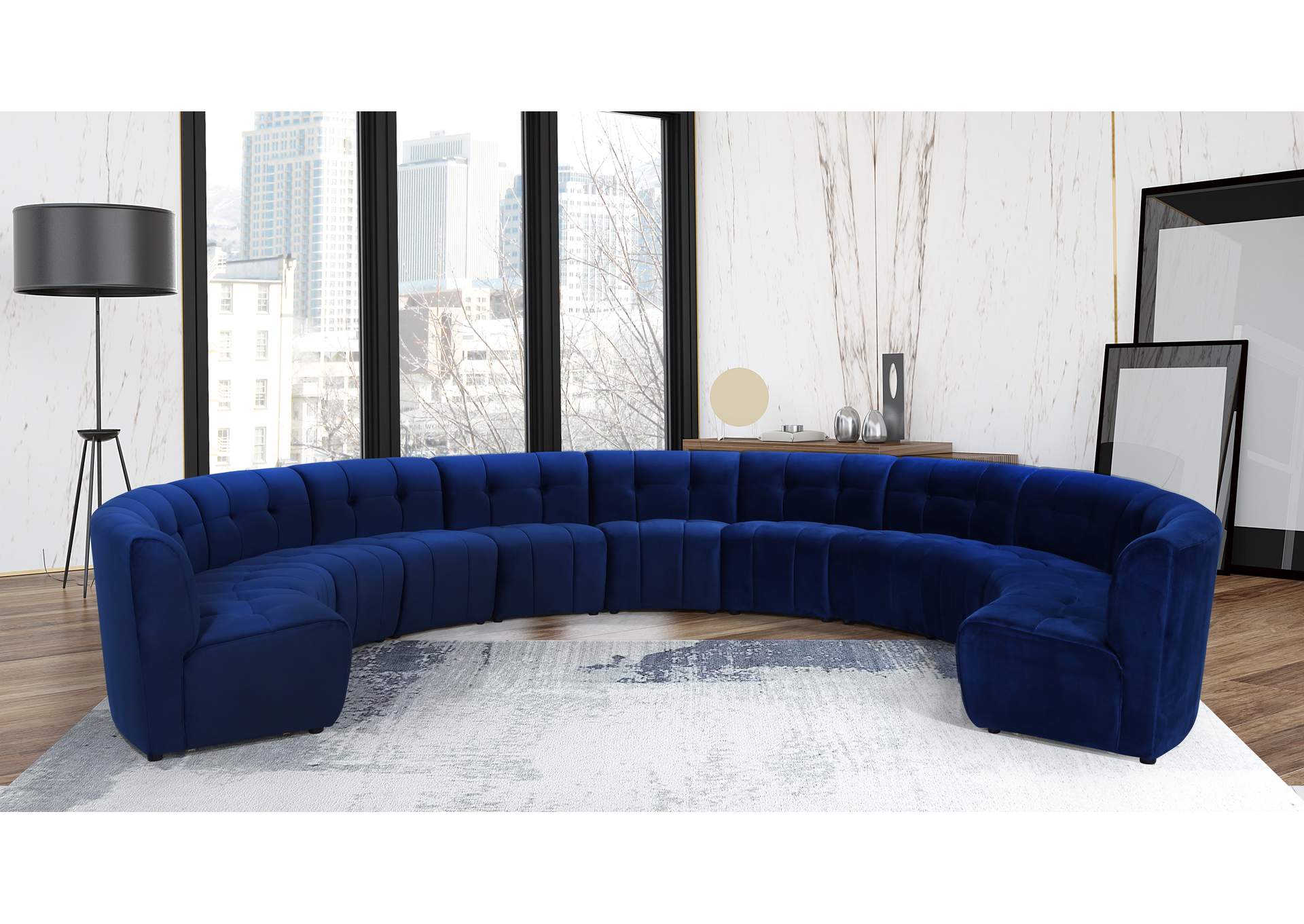 Limitless Navy Velvet 11 Piece Modular Sectional