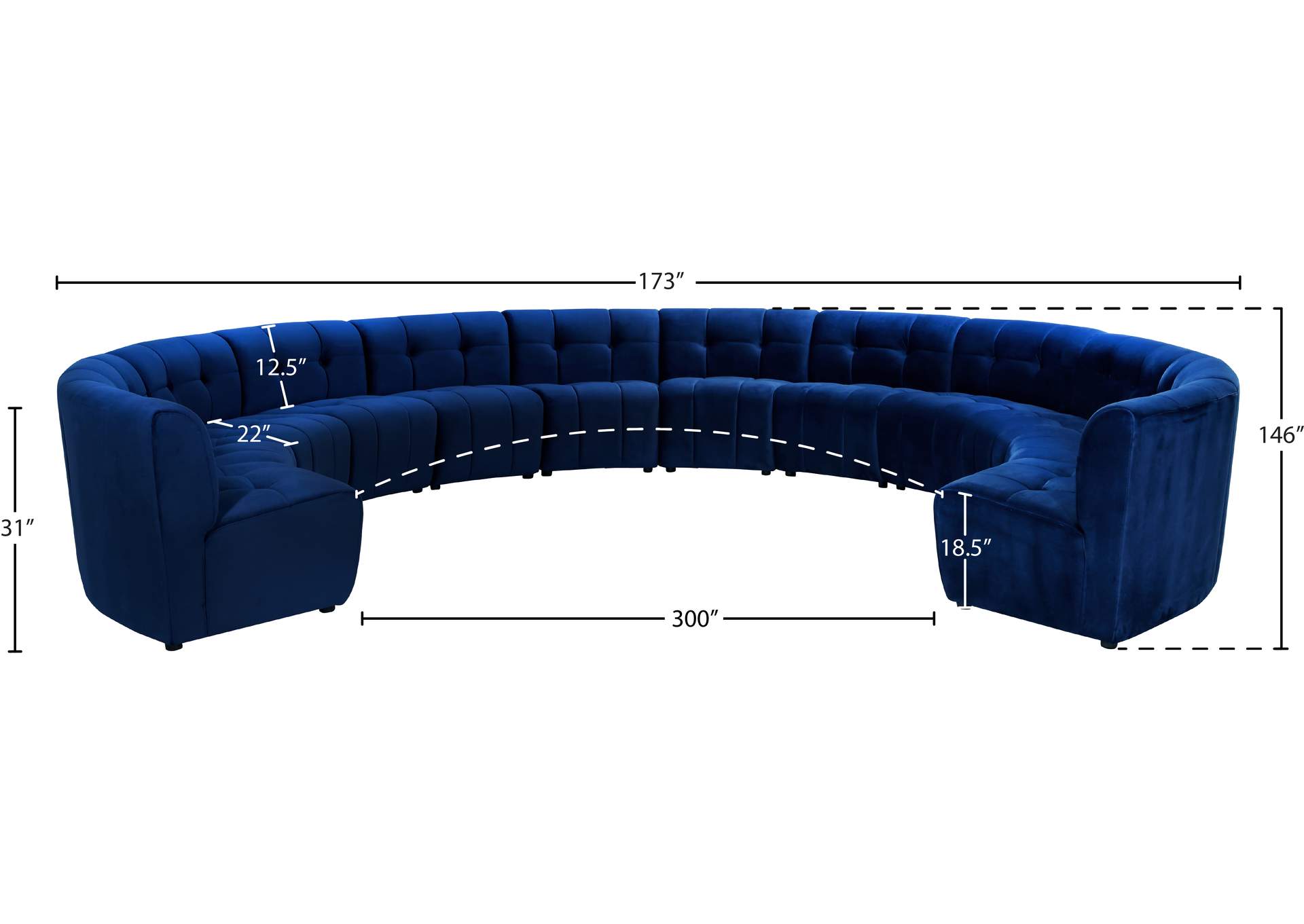 Limitless Navy Velvet 12 Piece Modular Sectional