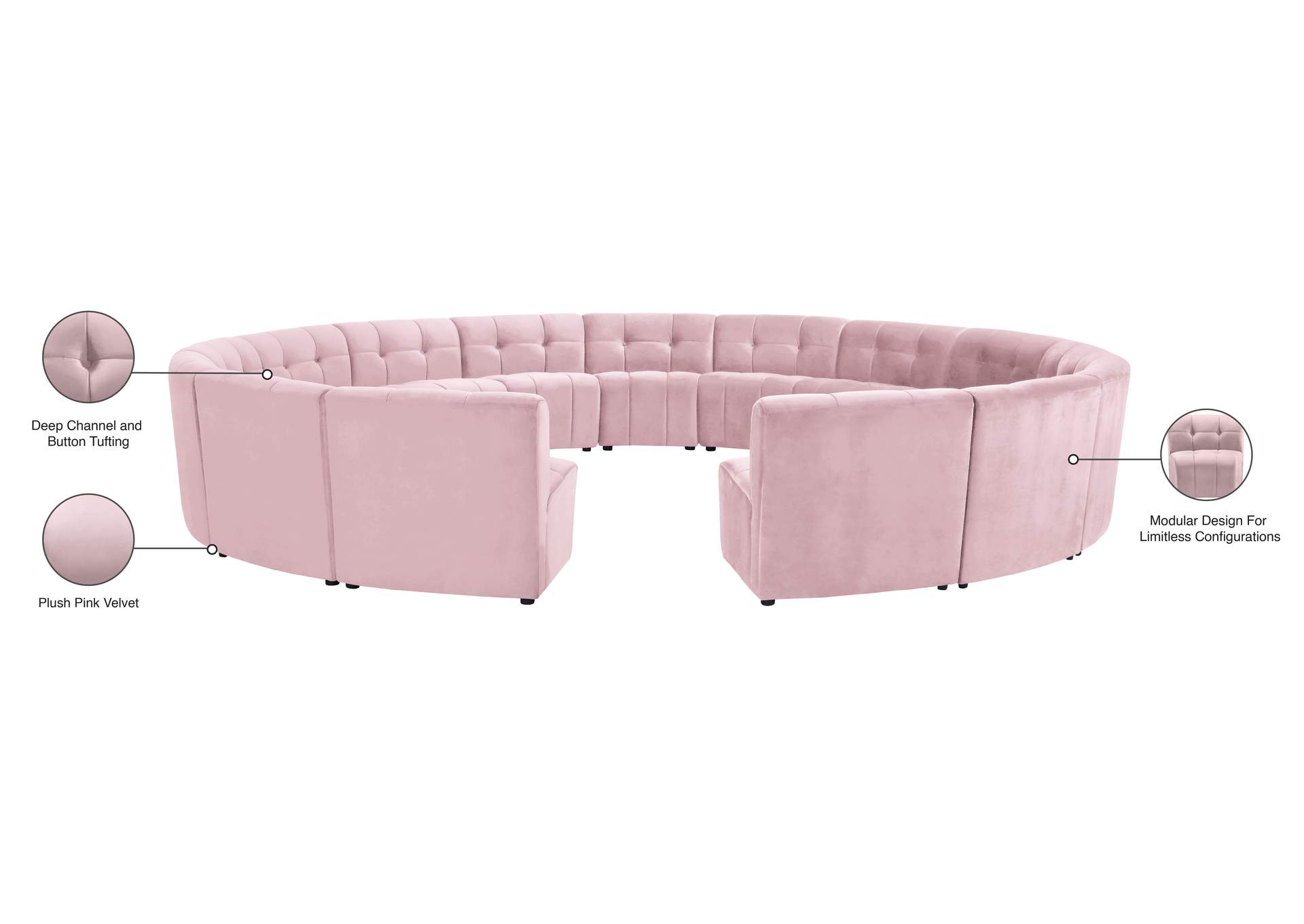 Limitless Pink Velvet 15 Piece Modular Sectional