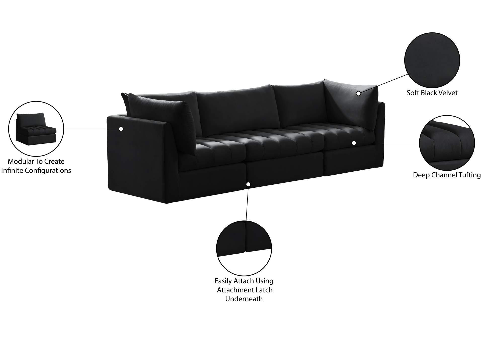 Jacob Black Velvet Modular Sofa