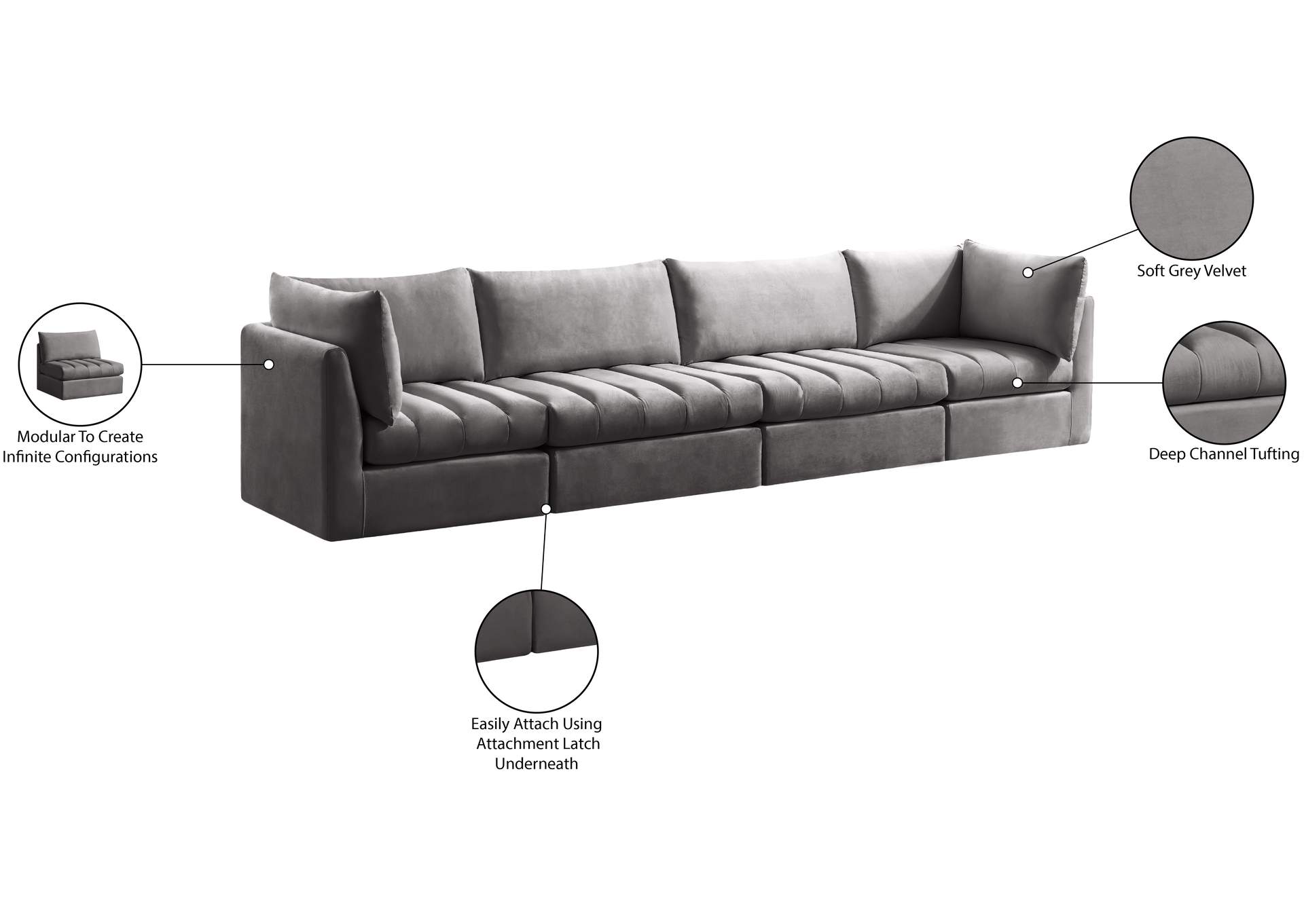 Jacob Grey Velvet Modular Sofa