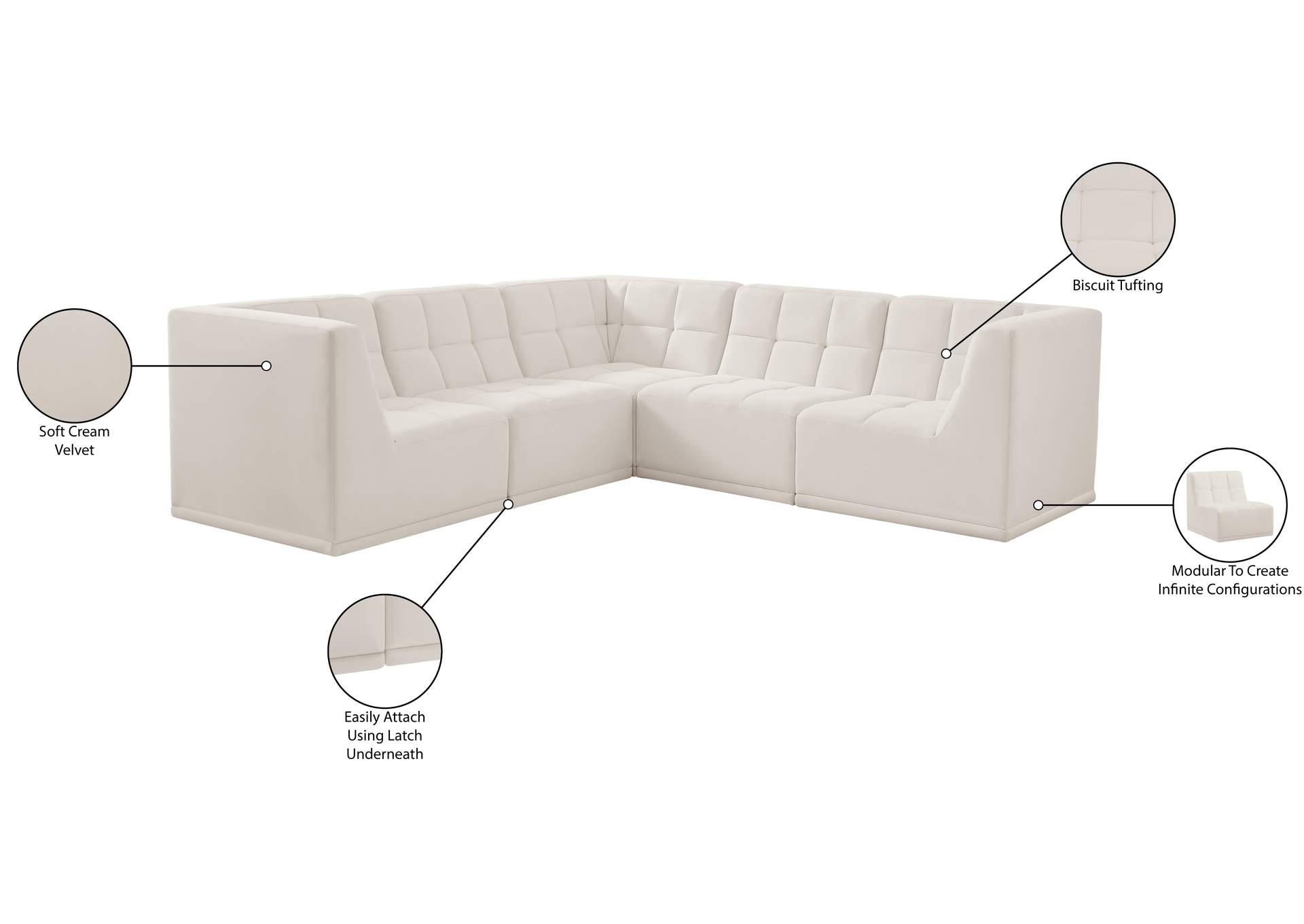 Relax Cream Velvet Modular Sectional