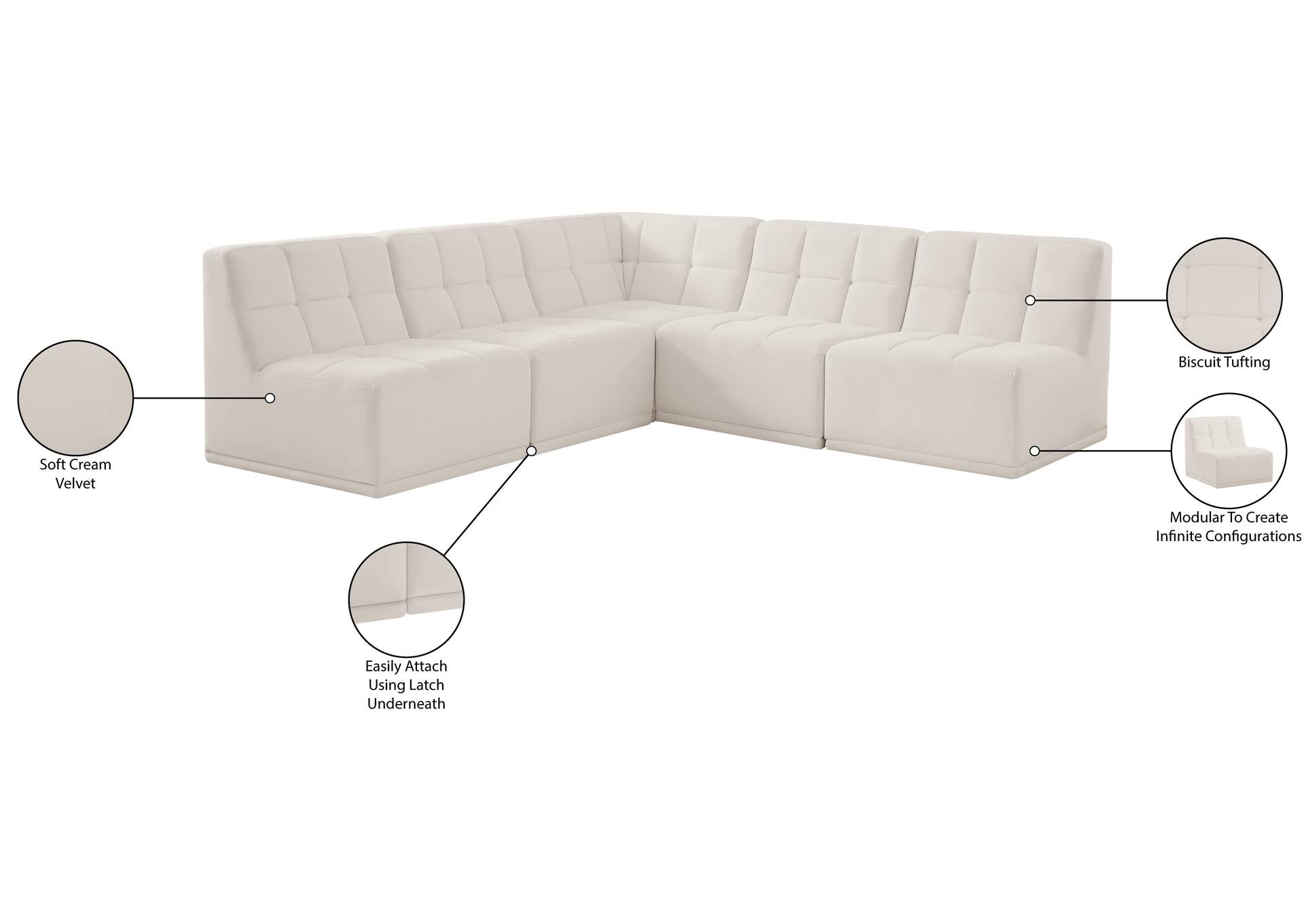Relax Cream Velvet Modular Sectional