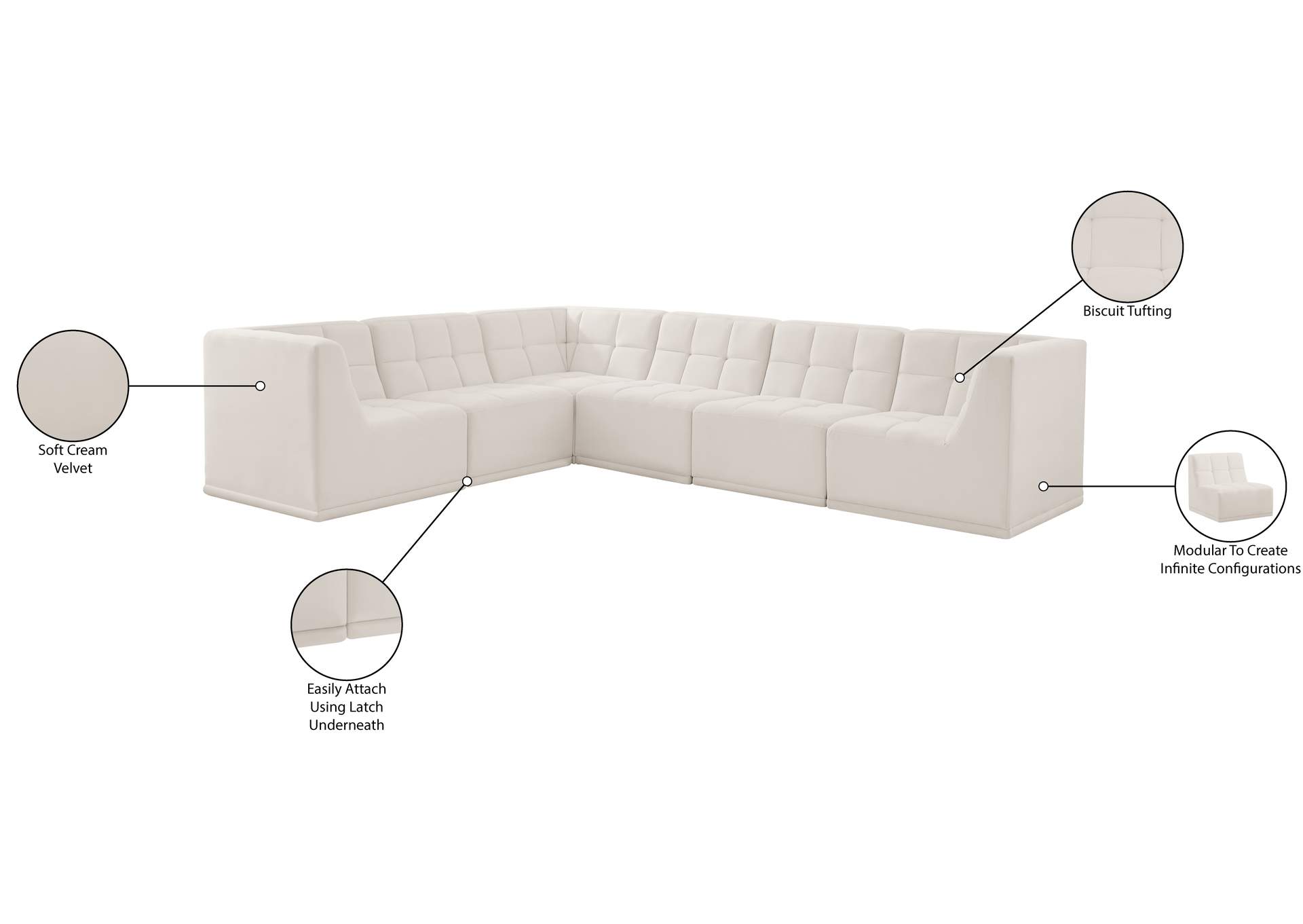 Relax Cream Velvet Modular Sectional