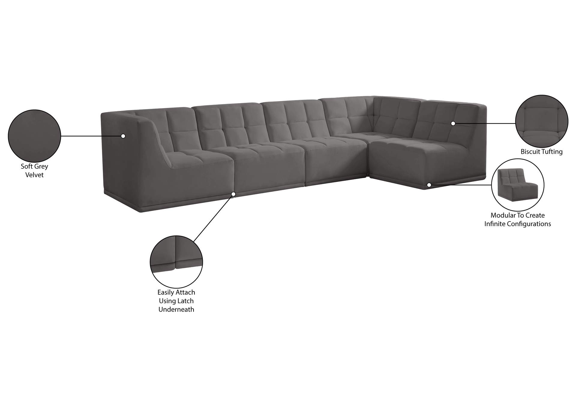 Relax Grey Velvet Modular Sectional