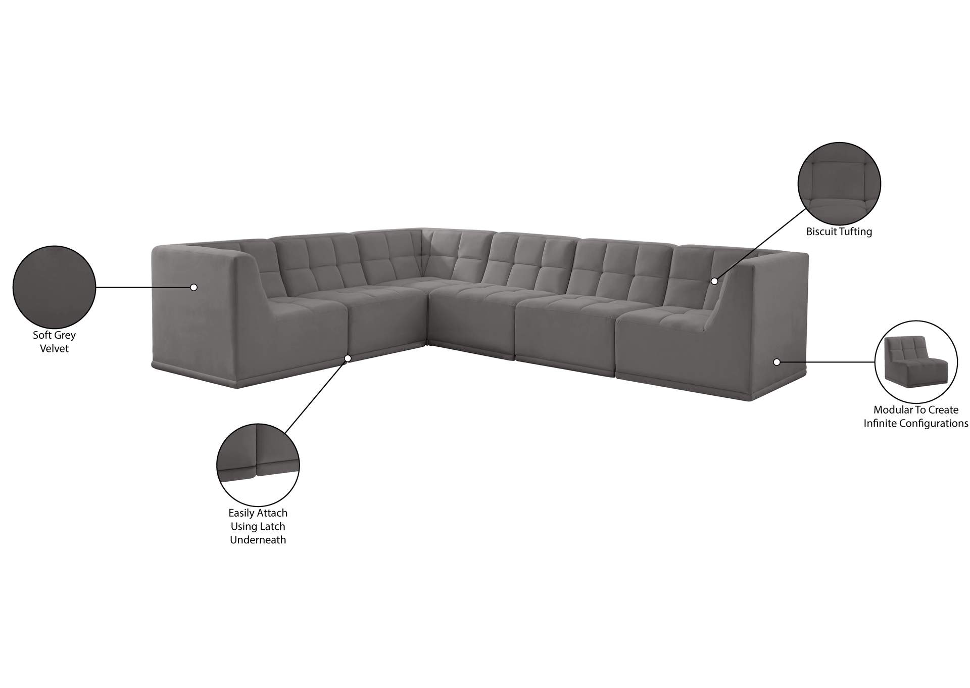 Relax Grey Velvet Modular Sectional