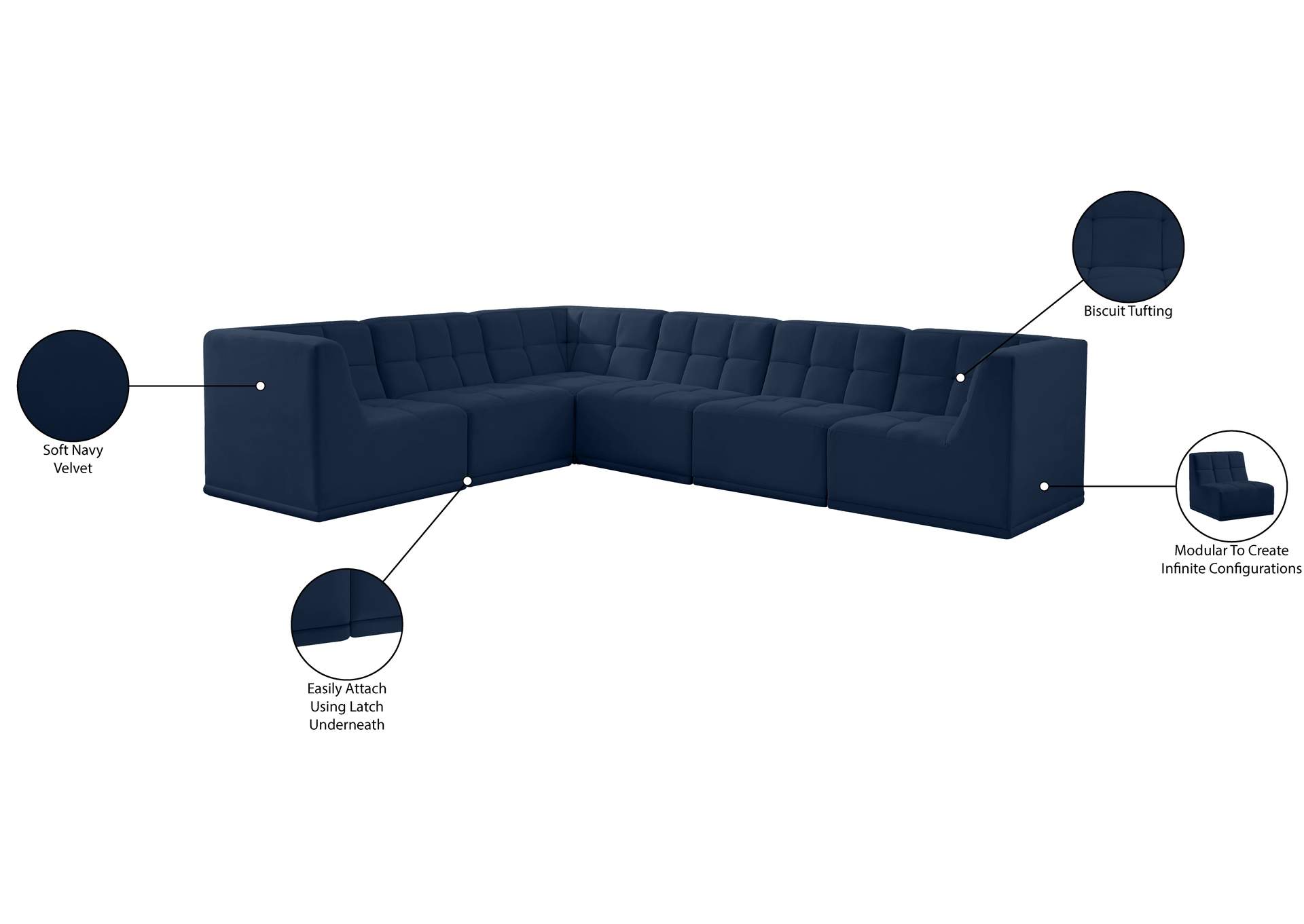 Relax Navy Velvet Modular Sectional