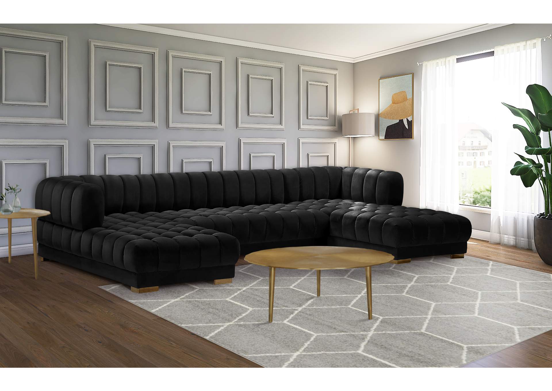 Gwen Black Velvet 3 Piece Sectional (3 Boxes)