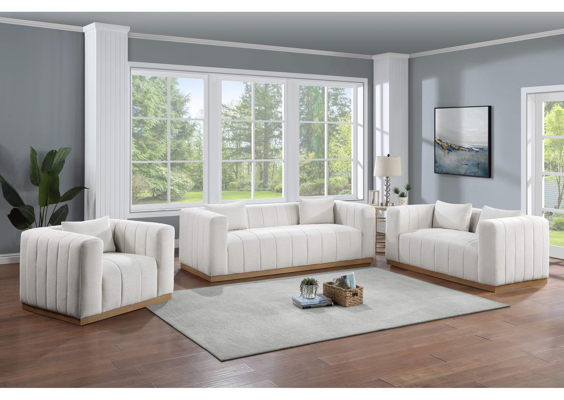 Lucia Cream Linen Textured Fabric Chair