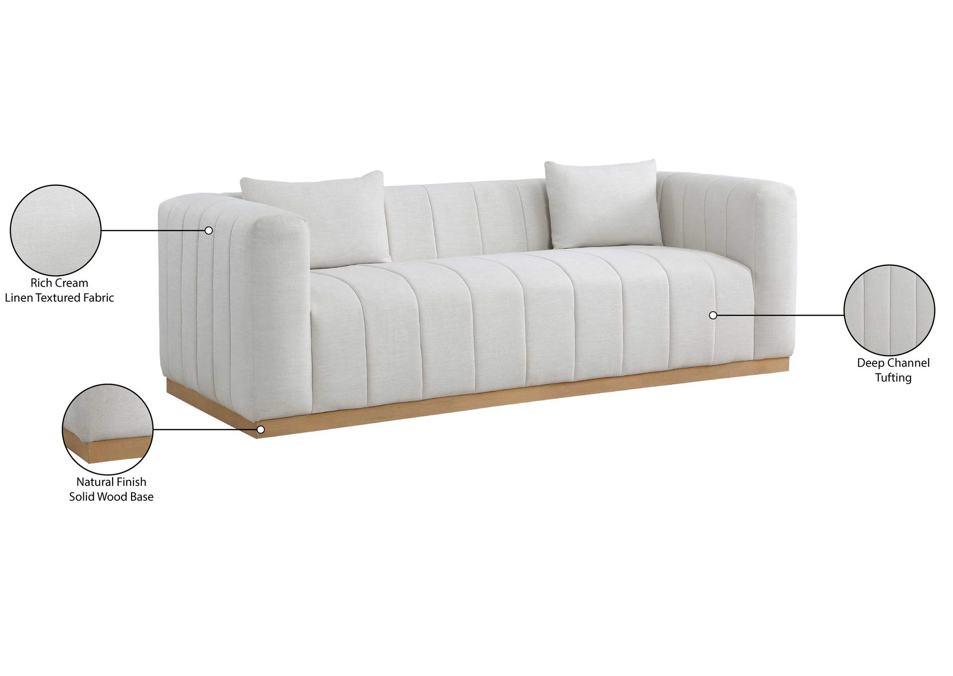 Lucia Cream Linen Textured Fabric Sofa