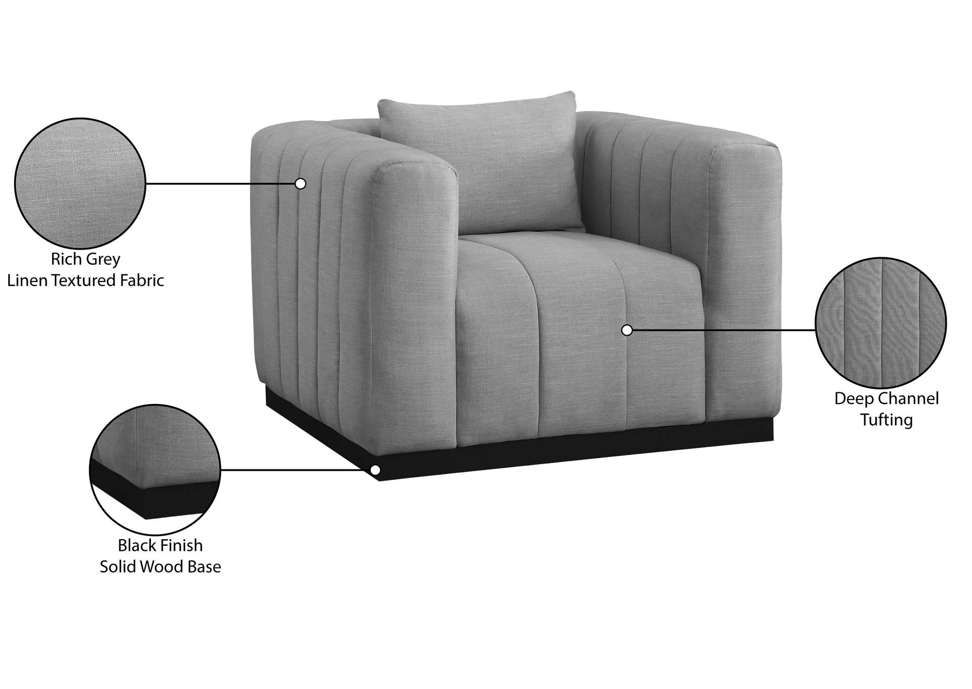Lucia Grey Linen Textured Fabric Chair