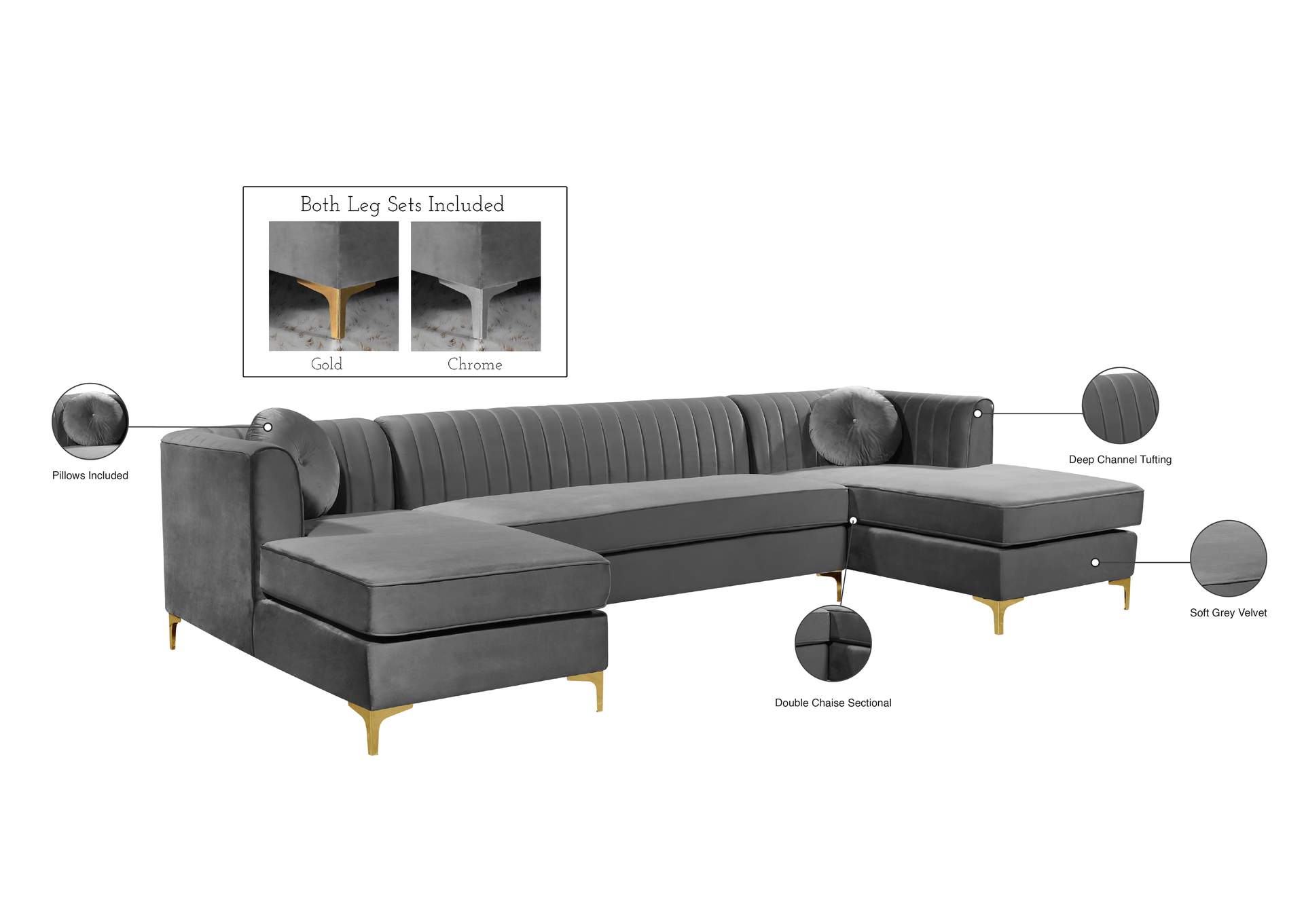 Graham Grey Velvet 3 Piece Sectional