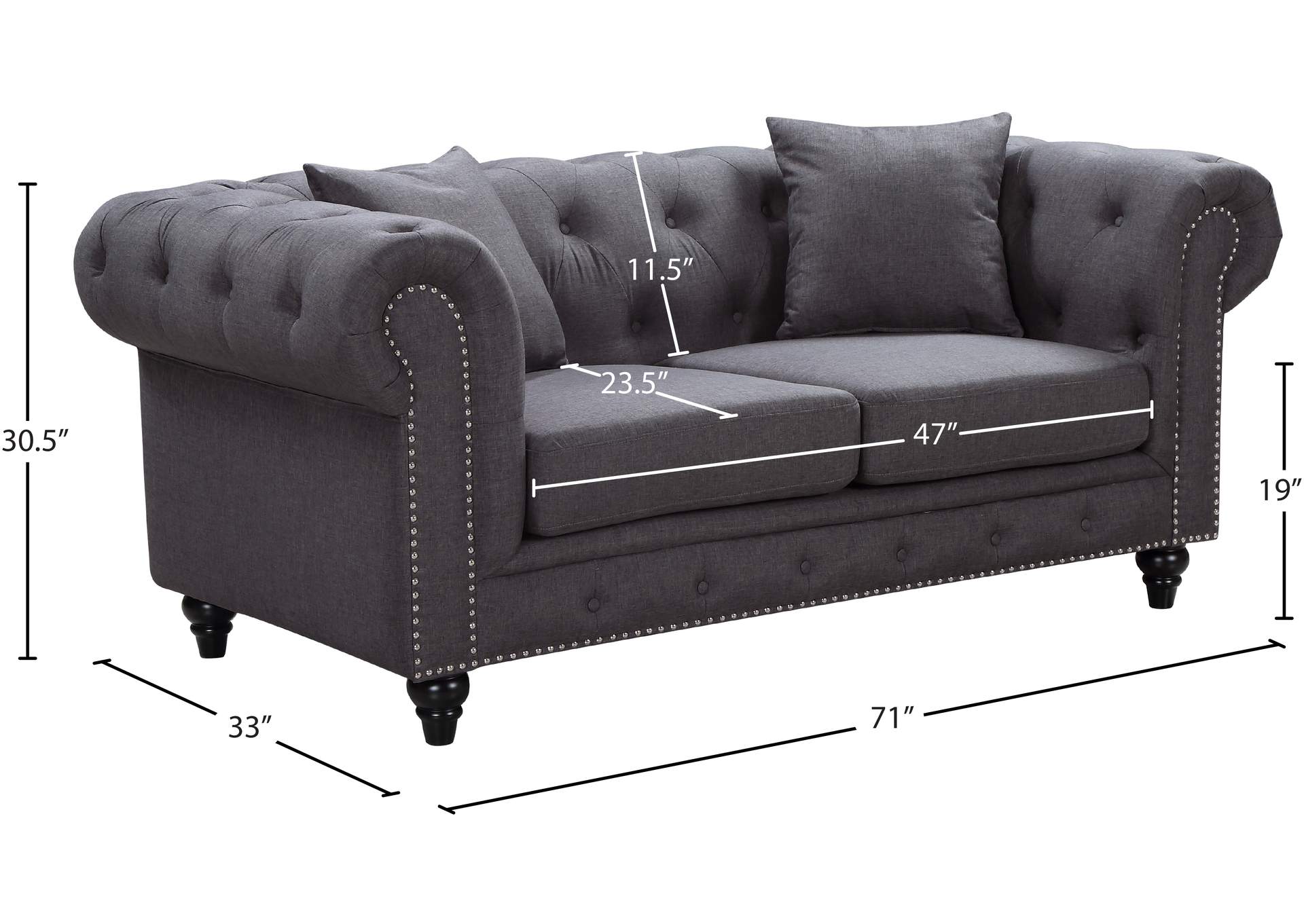 Chesterfield Grey Linen Textured Loveseat