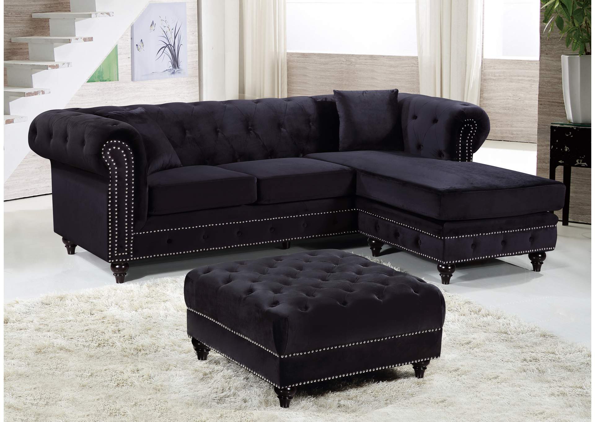 Sabrina Black Velvet 2 Piece Reversible Sectional