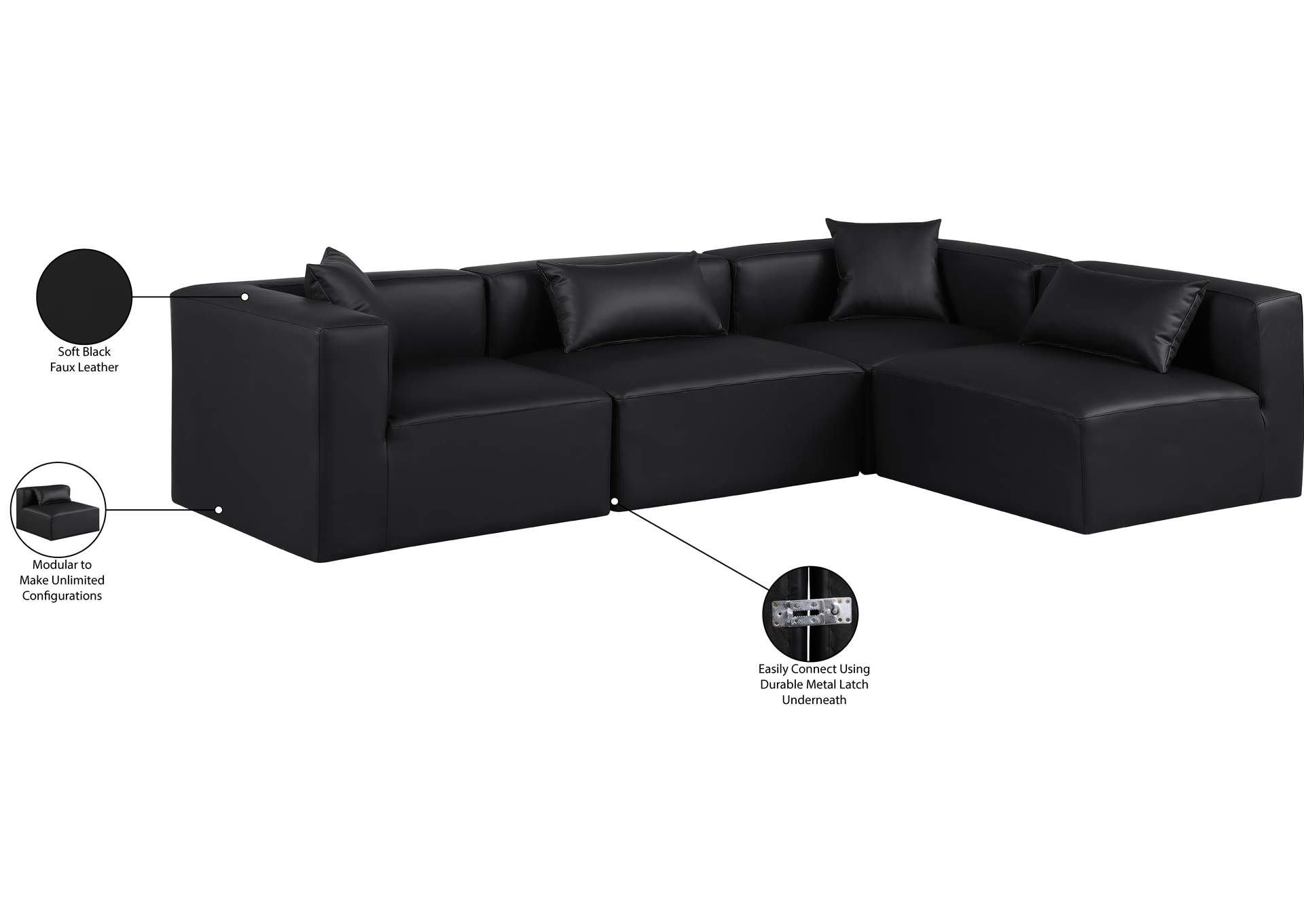 Cube Black Vegan Leather Modular Sectional