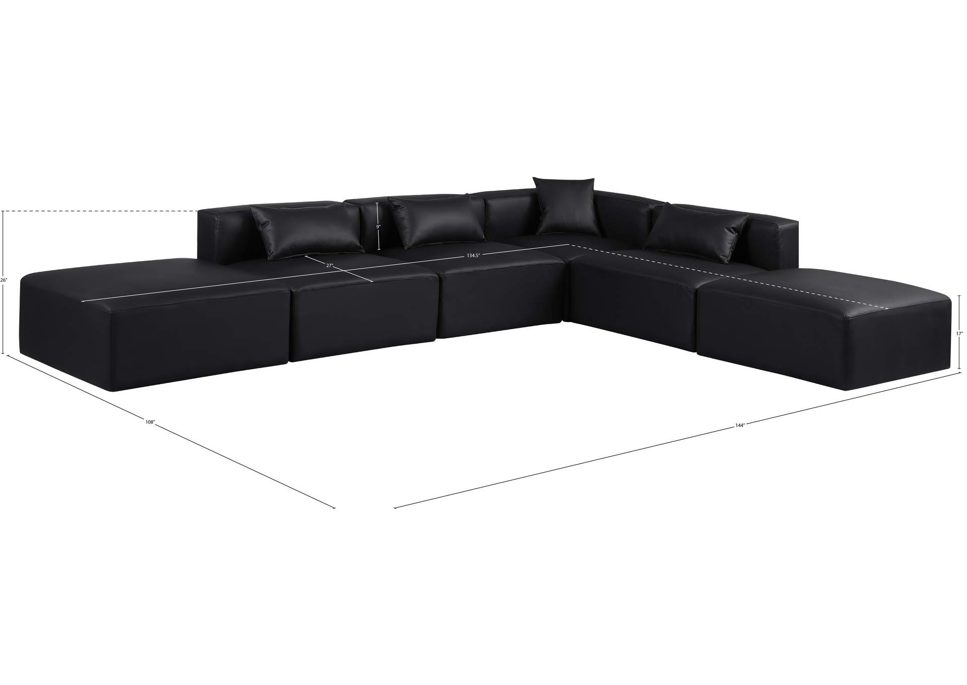 Cube Black Vegan Leather Modular Sectional