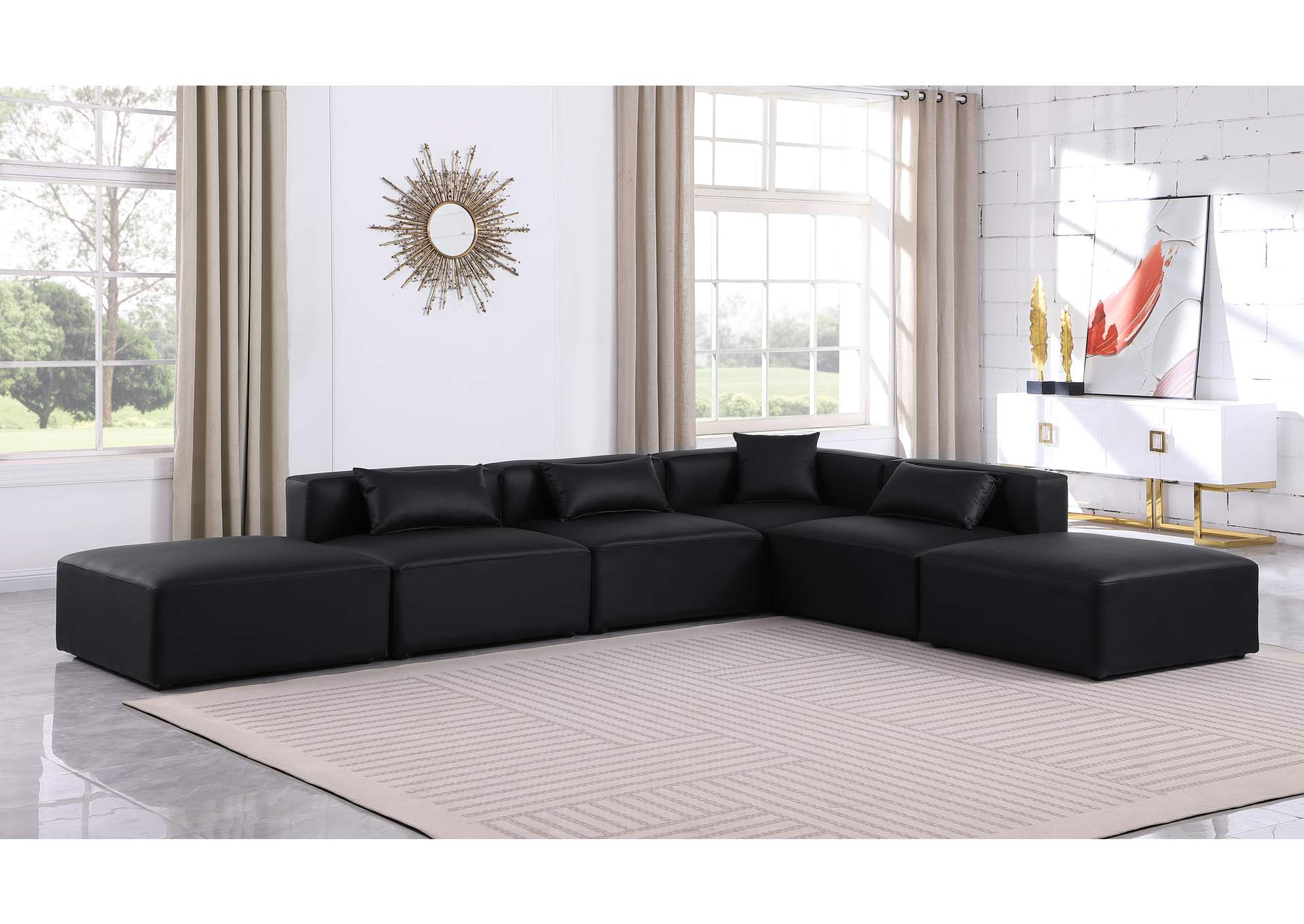 Cube Black Vegan Leather Modular Sectional