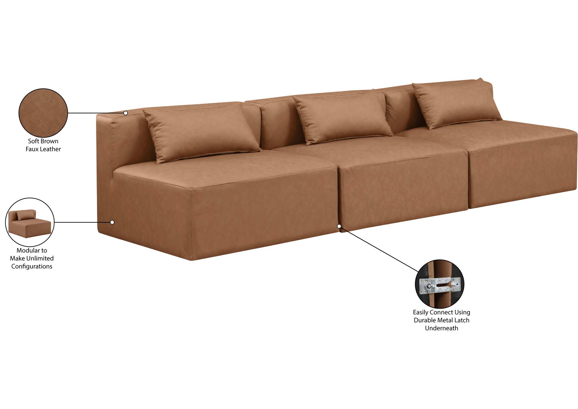 Cube Brown Vegan Leather Modular Sofa image 9