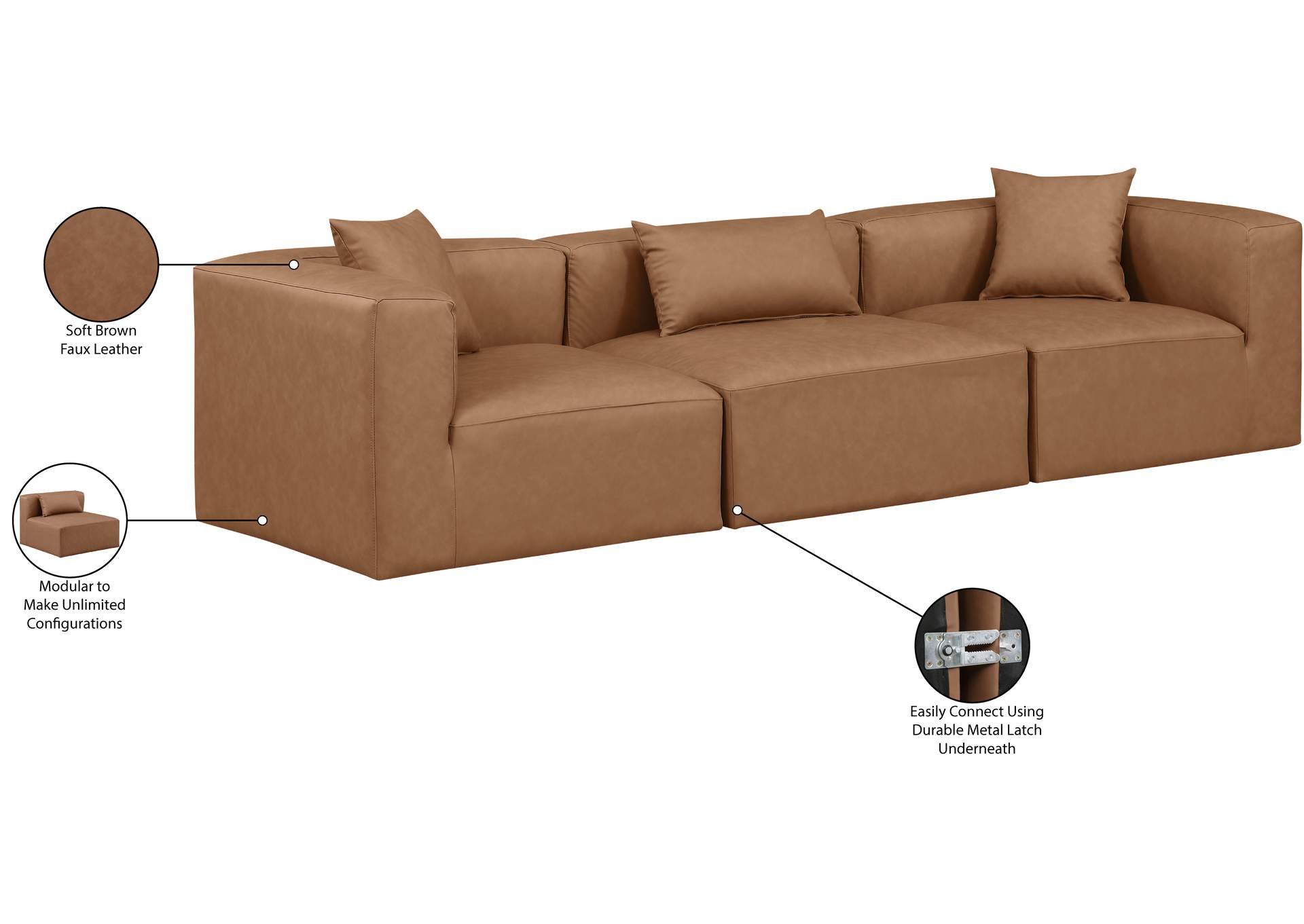 Cube Brown Vegan Leather Modular Sofa
