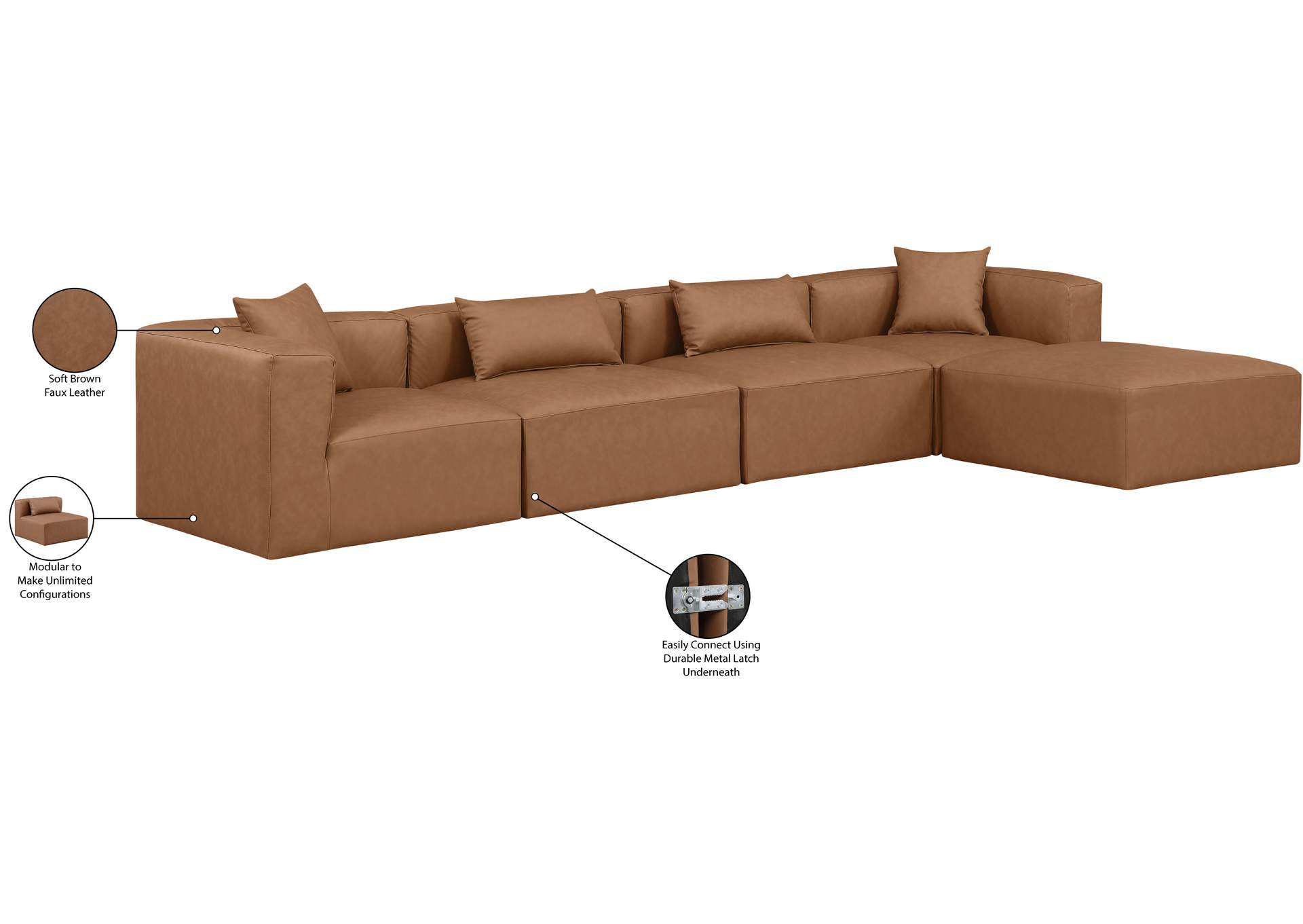 Cube Brown Vegan Leather Modular Sectional image 10
