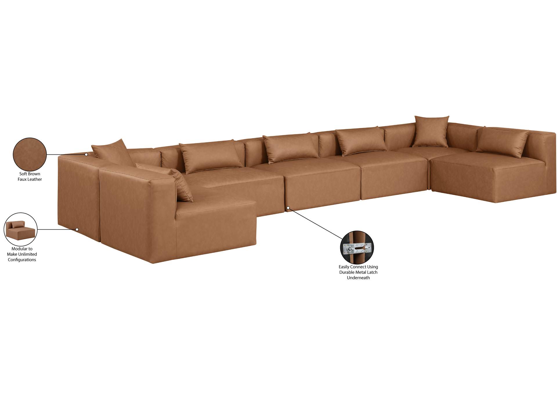 Cube Brown Vegan Leather Modular Sectional