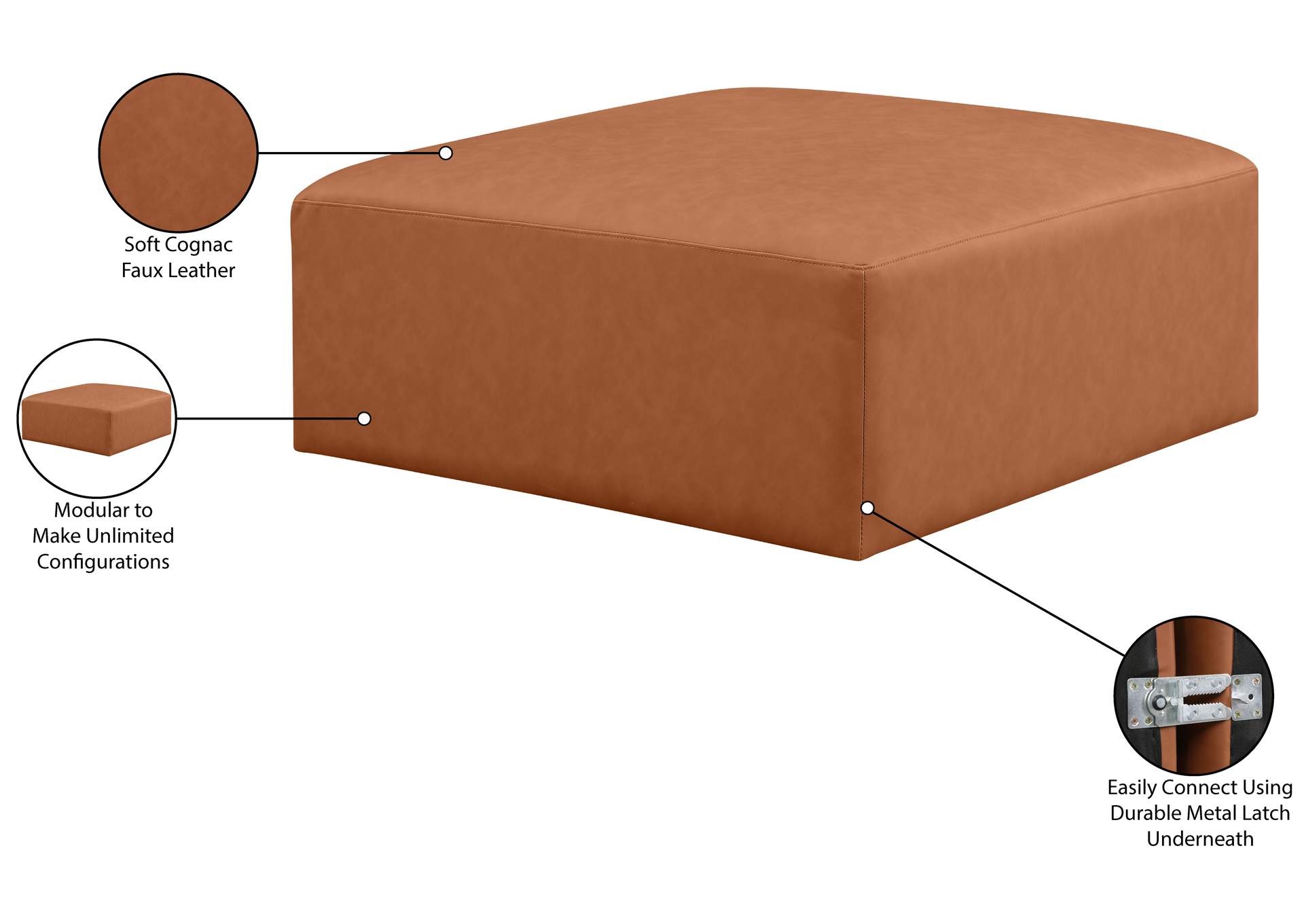 Cube Cognac Vegan Leather Ottoman image 7