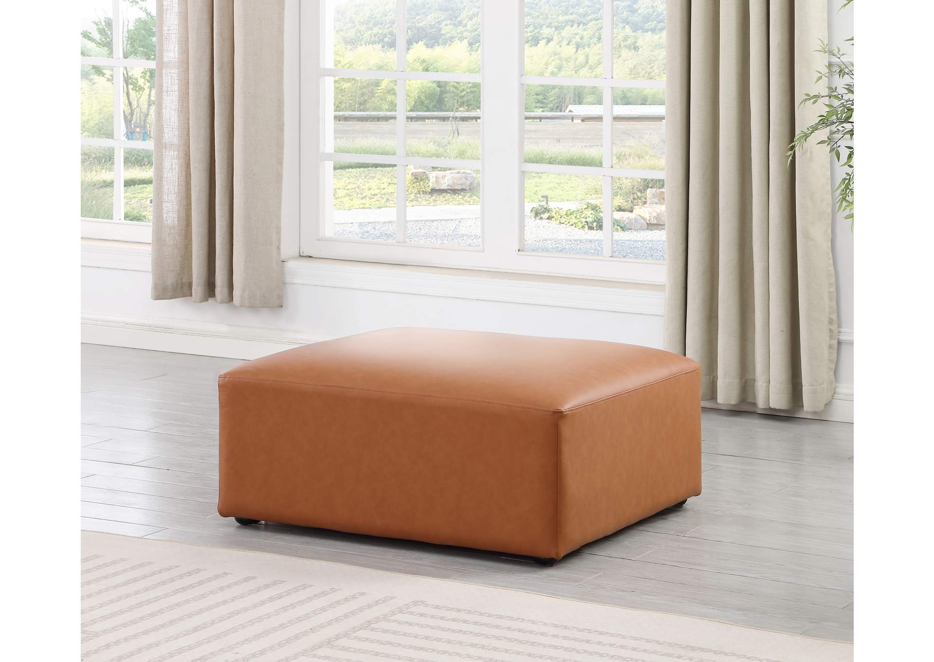 Cube Cognac Vegan Leather Ottoman image 3