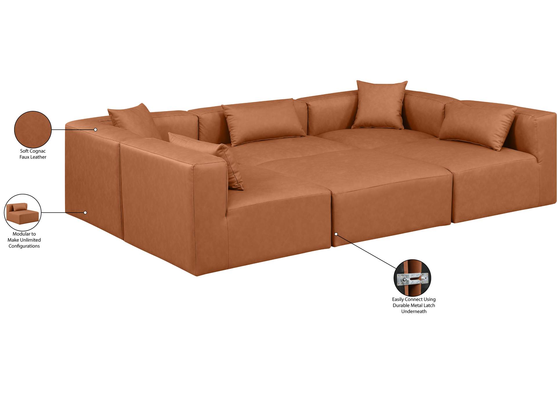 Cube Cognac Vegan Leather Modular Sectional