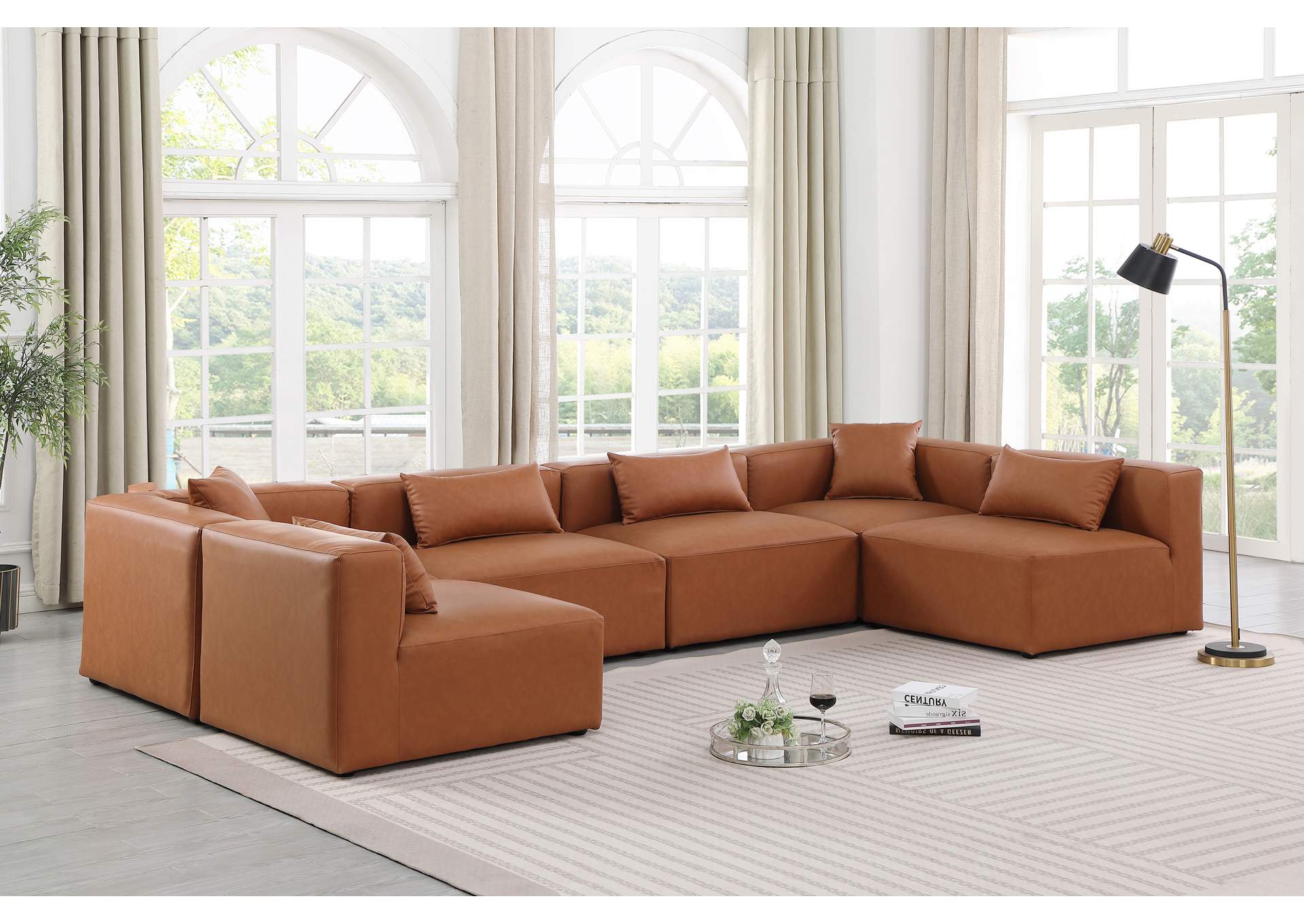 Cube Cognac Vegan Leather Modular Sectional