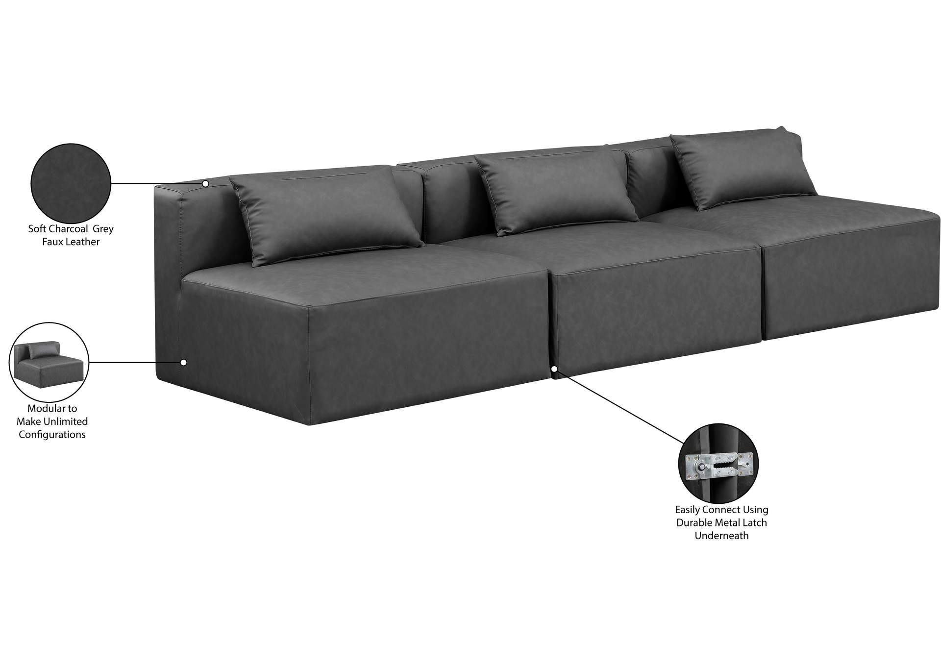 Cube Charcoal Grey Vegan Leather Modular Sofa