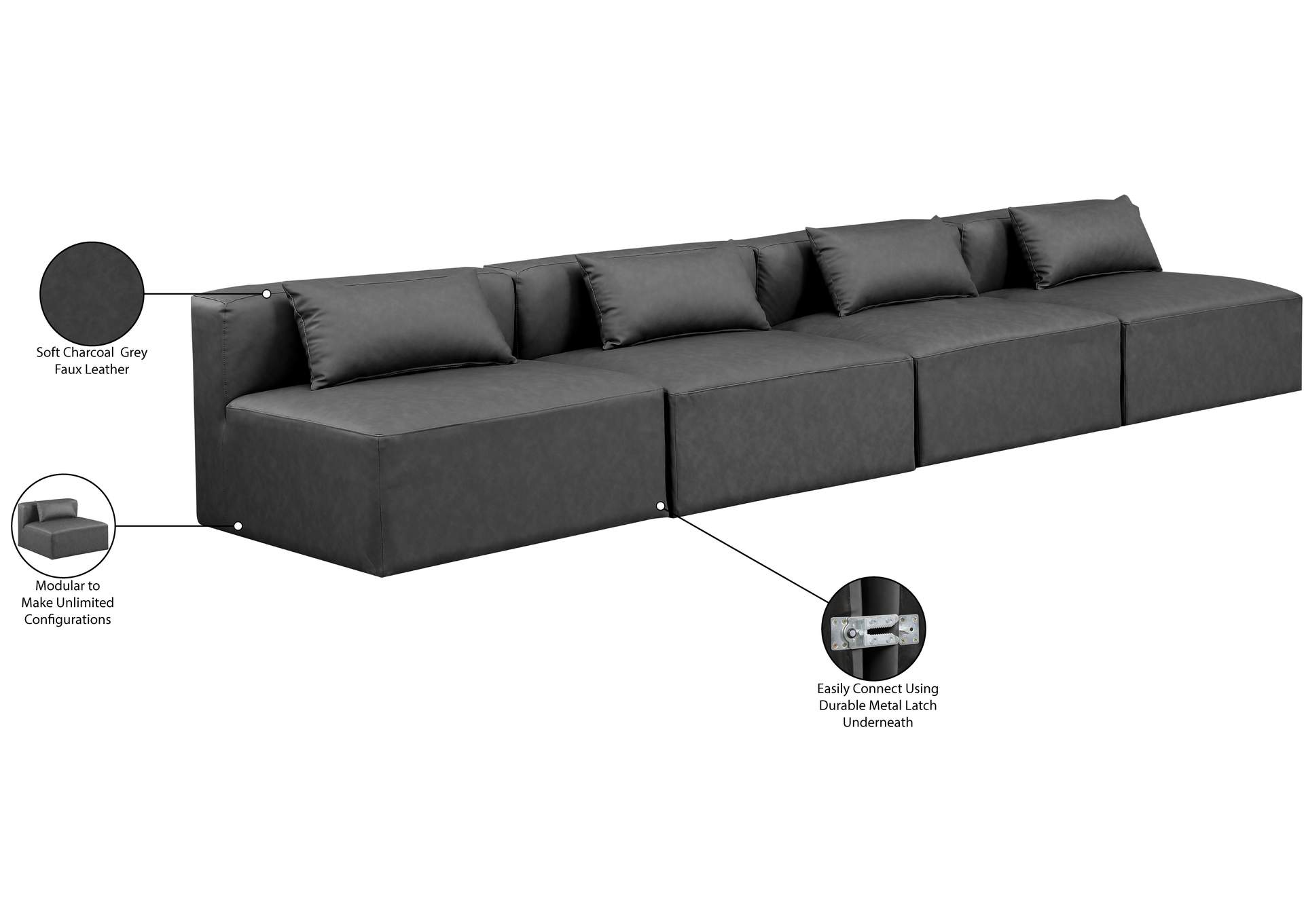 Cube Charcoal Grey Vegan Leather Modular Sofa