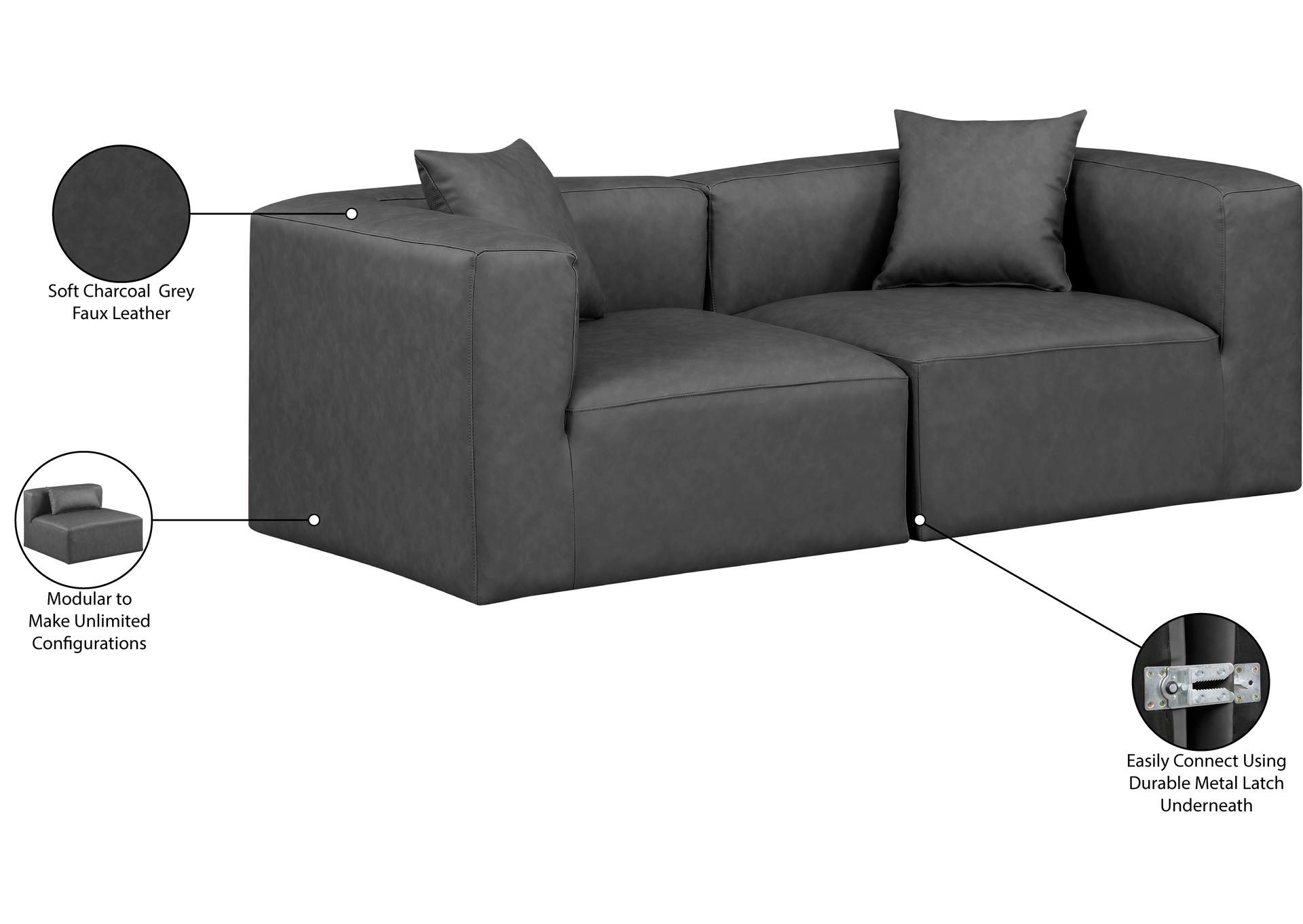 Cube Charcoal Grey Vegan Leather Modular Sofa image 10
