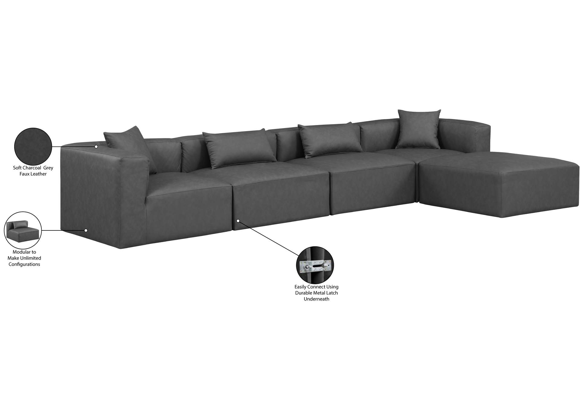 Cube Charcoal Grey Vegan Leather Modular Sectional image 10