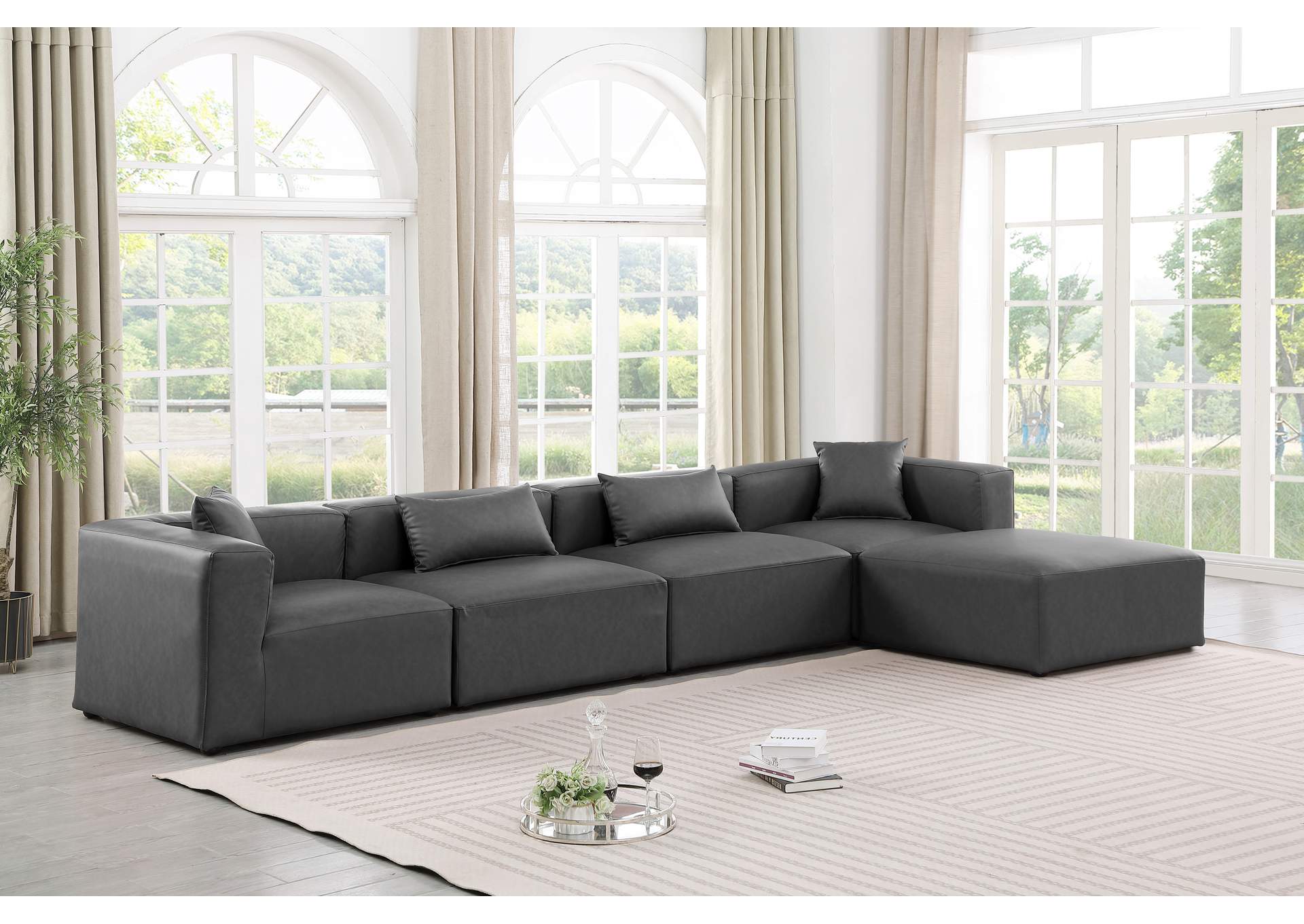 Cube Charcoal Grey Vegan Leather Modular Sectional image 3