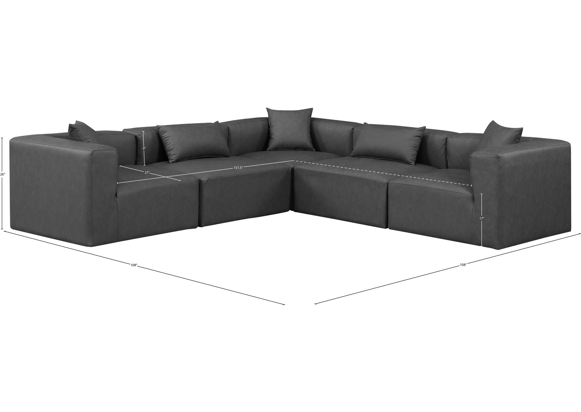 Cube Charcoal Grey Vegan Leather Modular Sectional