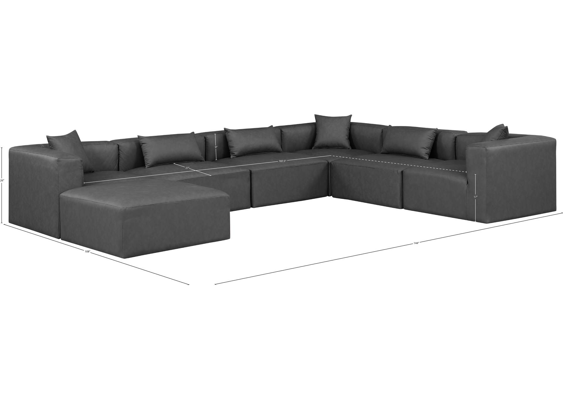 Cube Charcoal Grey Vegan Leather Modular Sectional