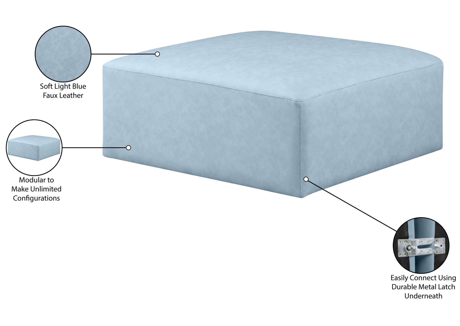 Cube Light Blue Vegan Leather Ottoman image 8