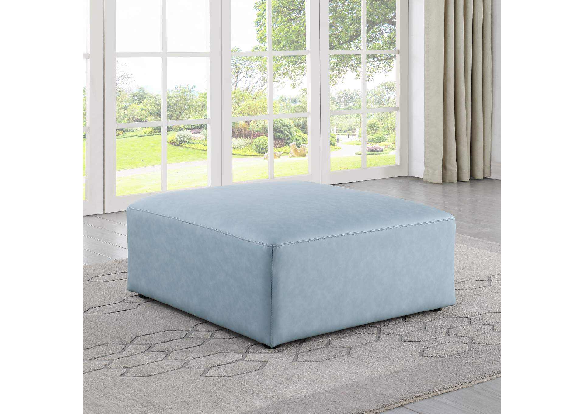Cube Light Blue Vegan Leather Ottoman image 3