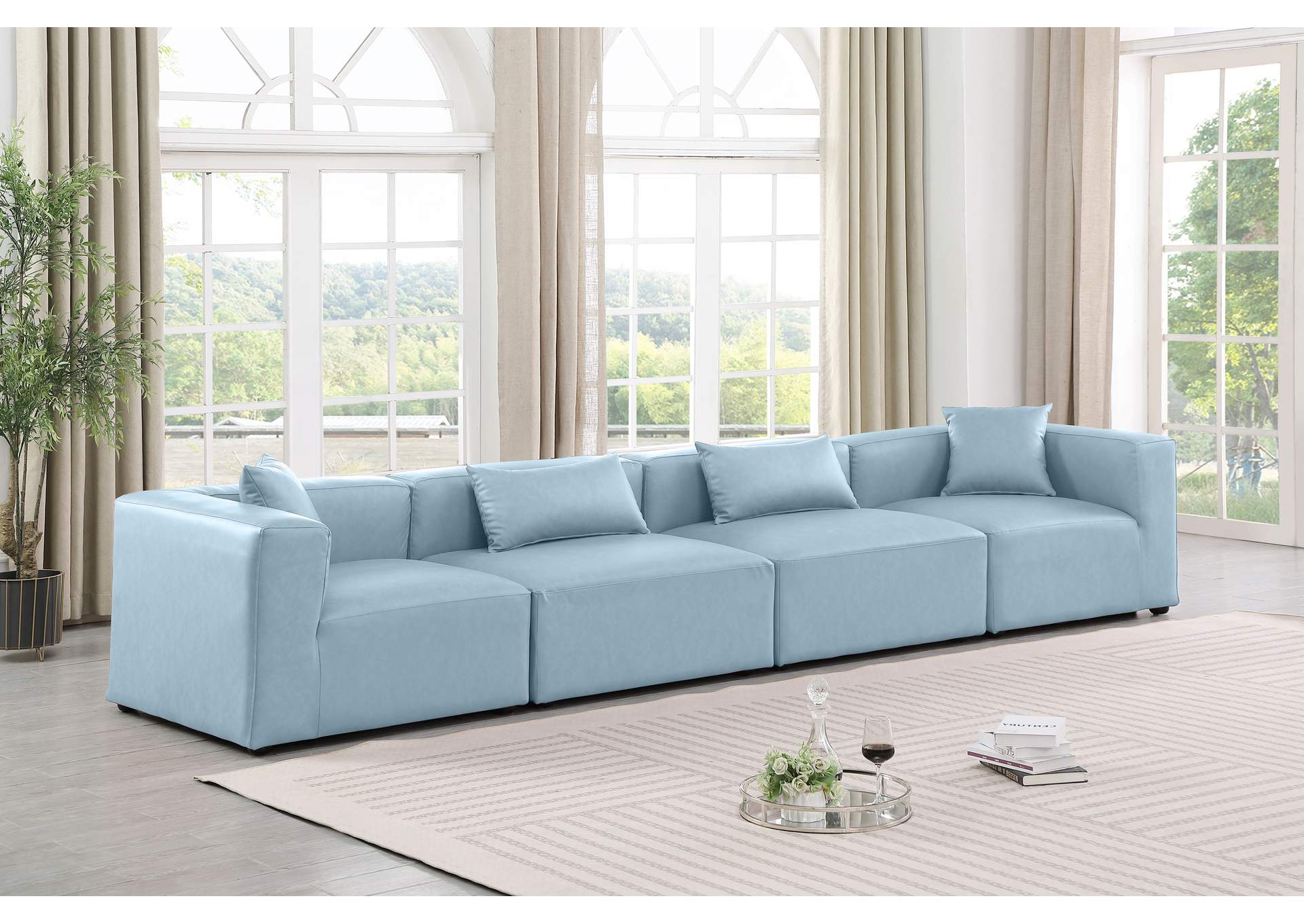Cube Light Blue Vegan Leather Modular Sofa